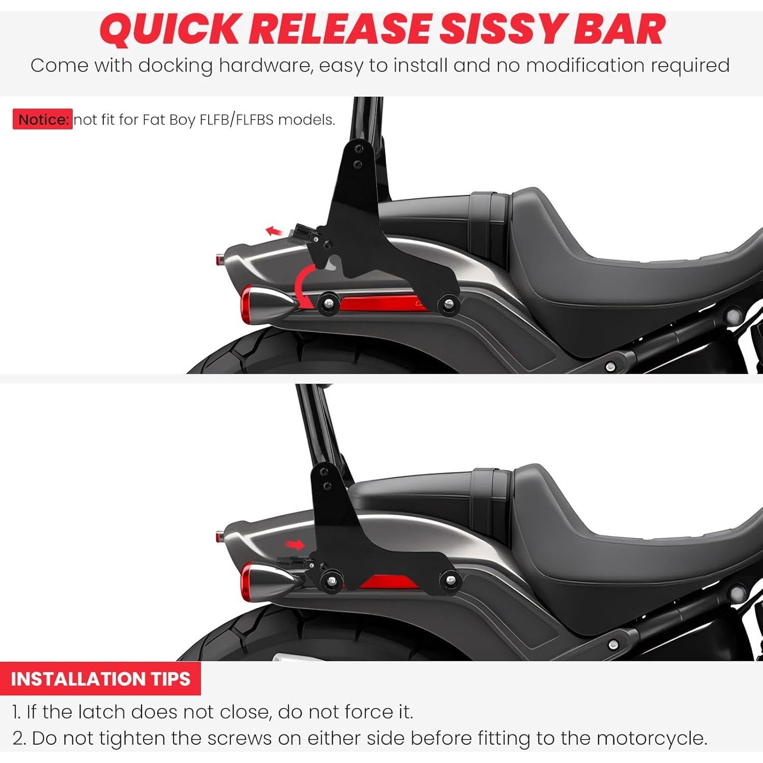 Respaldo Sissy Bar Negro Brillante 66 cm para Harley Fat Bob