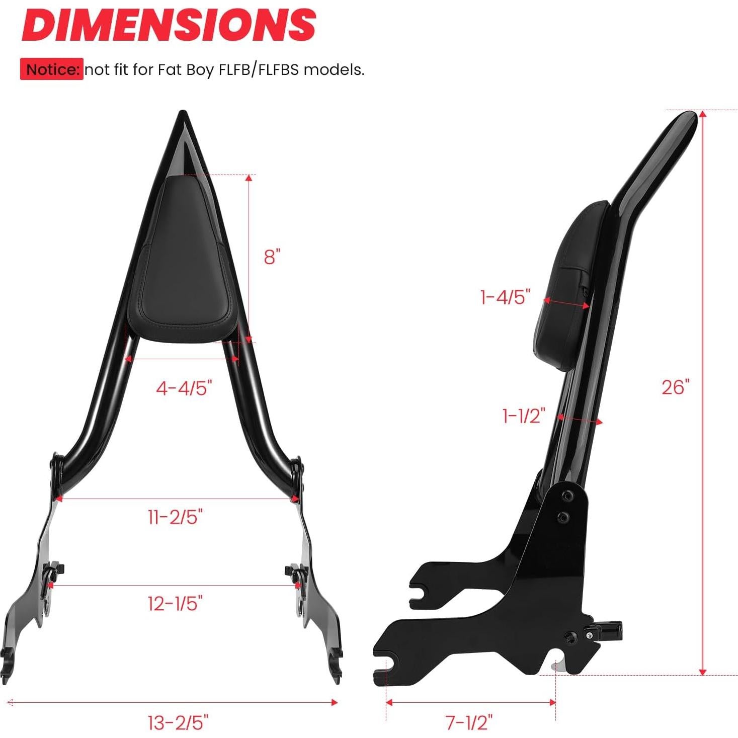 Respaldo Sissy Bar Negro Brillante 66 cm para Harley Fat Bob