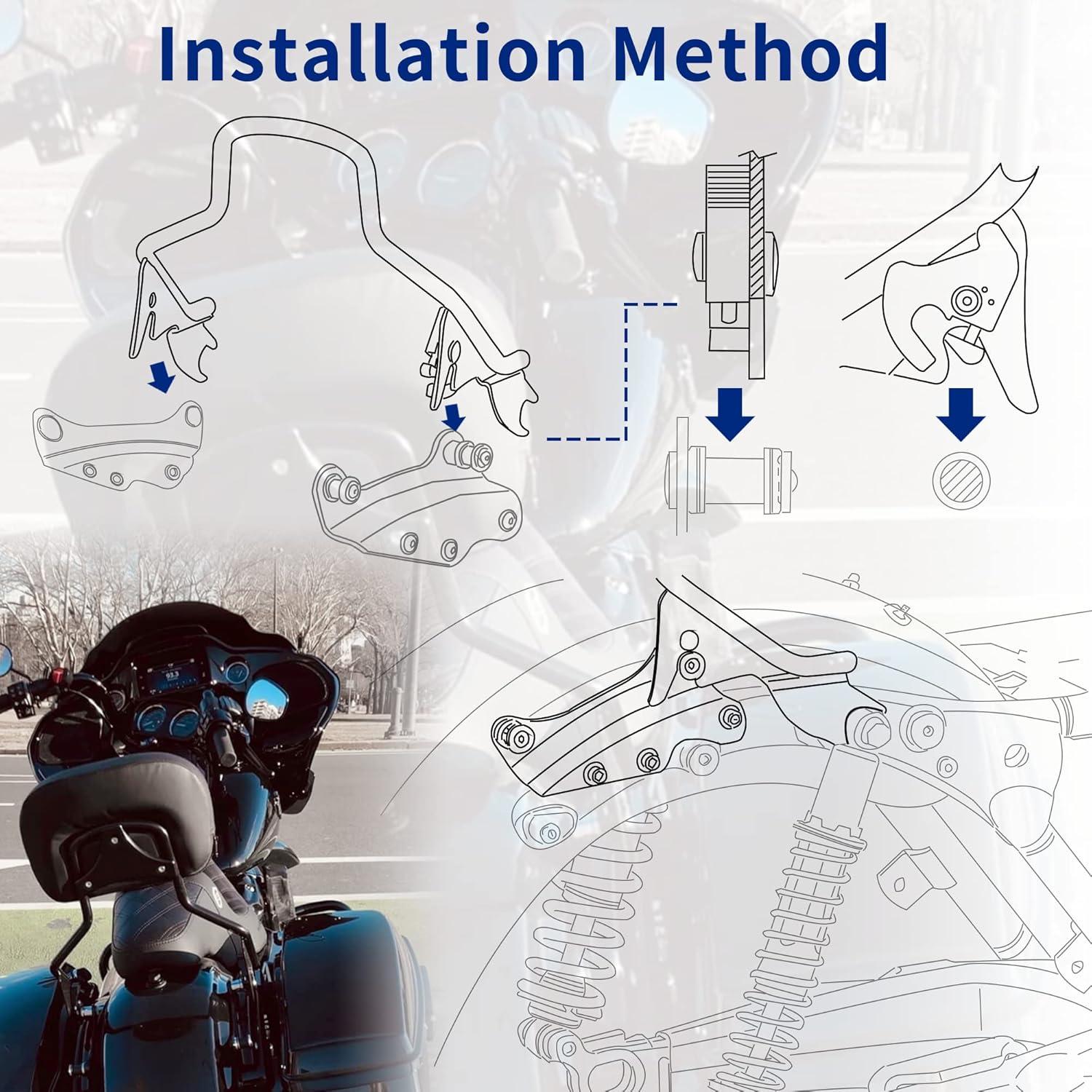 AUFER Respaldo Sissy Bar Desmontable Negro para Touring 2009-2024