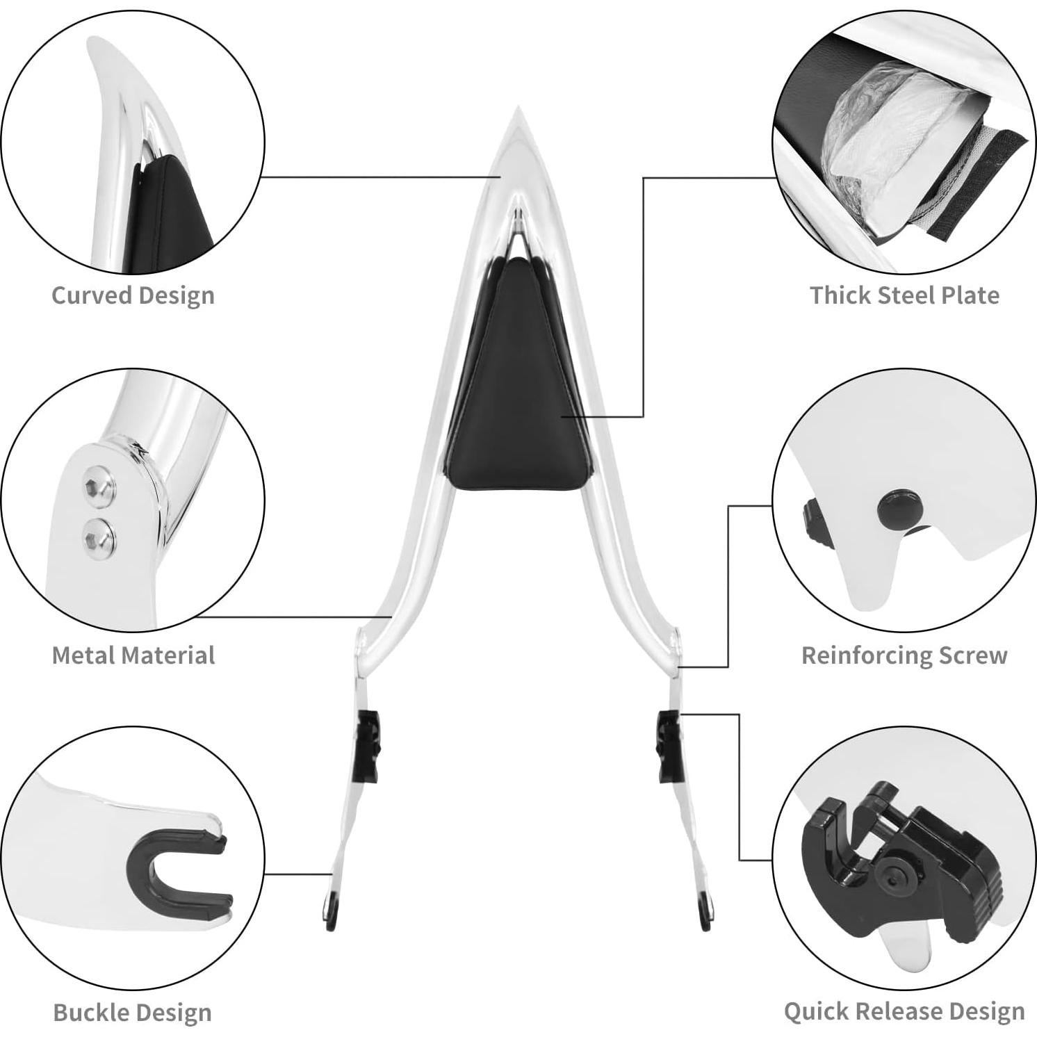 Respaldo Sissy Bar Desmontable HCmotorku 53.34 cm Cromo para Harley