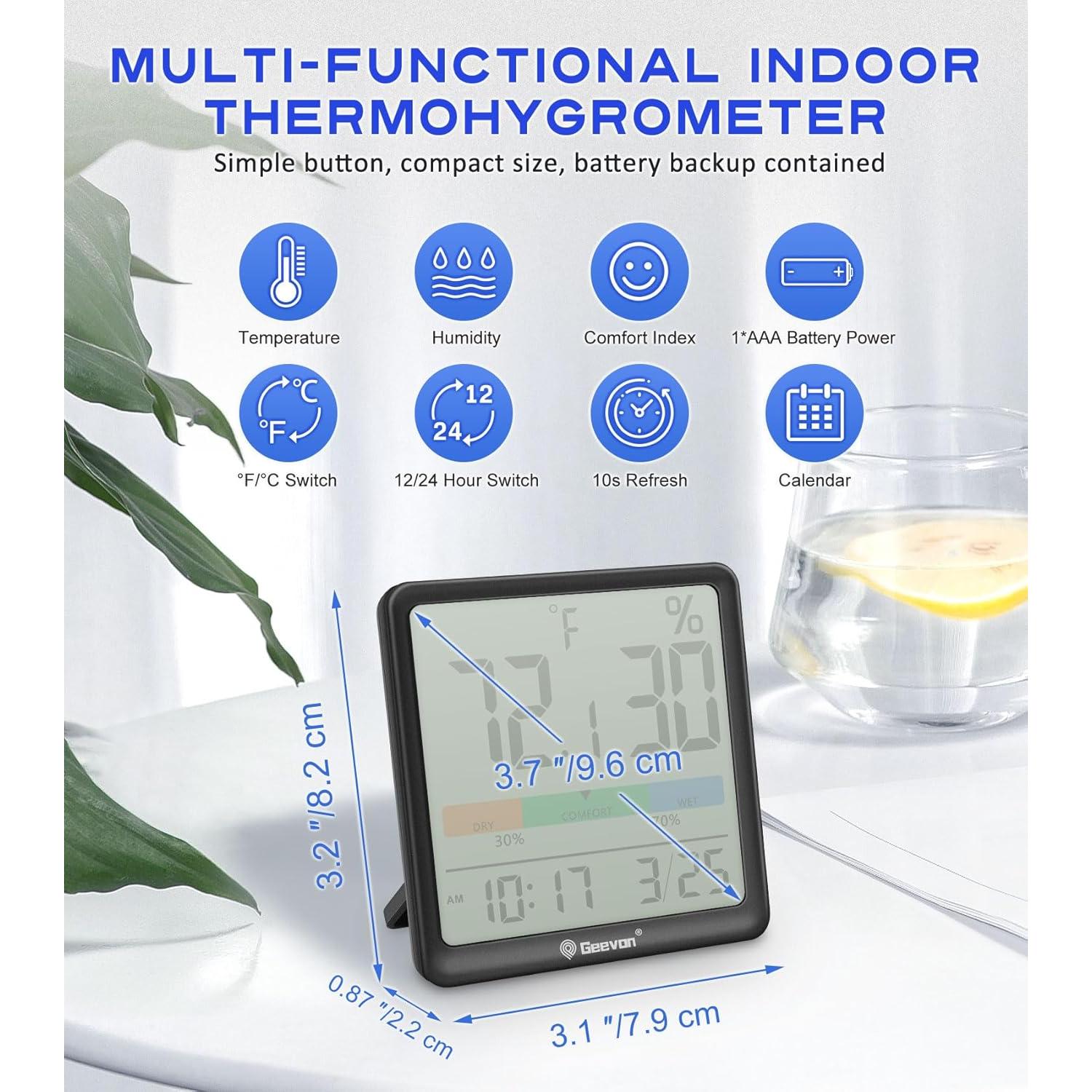 Termómetro e Higrómetro Digital Geevon Negro 3.7" para Interiores