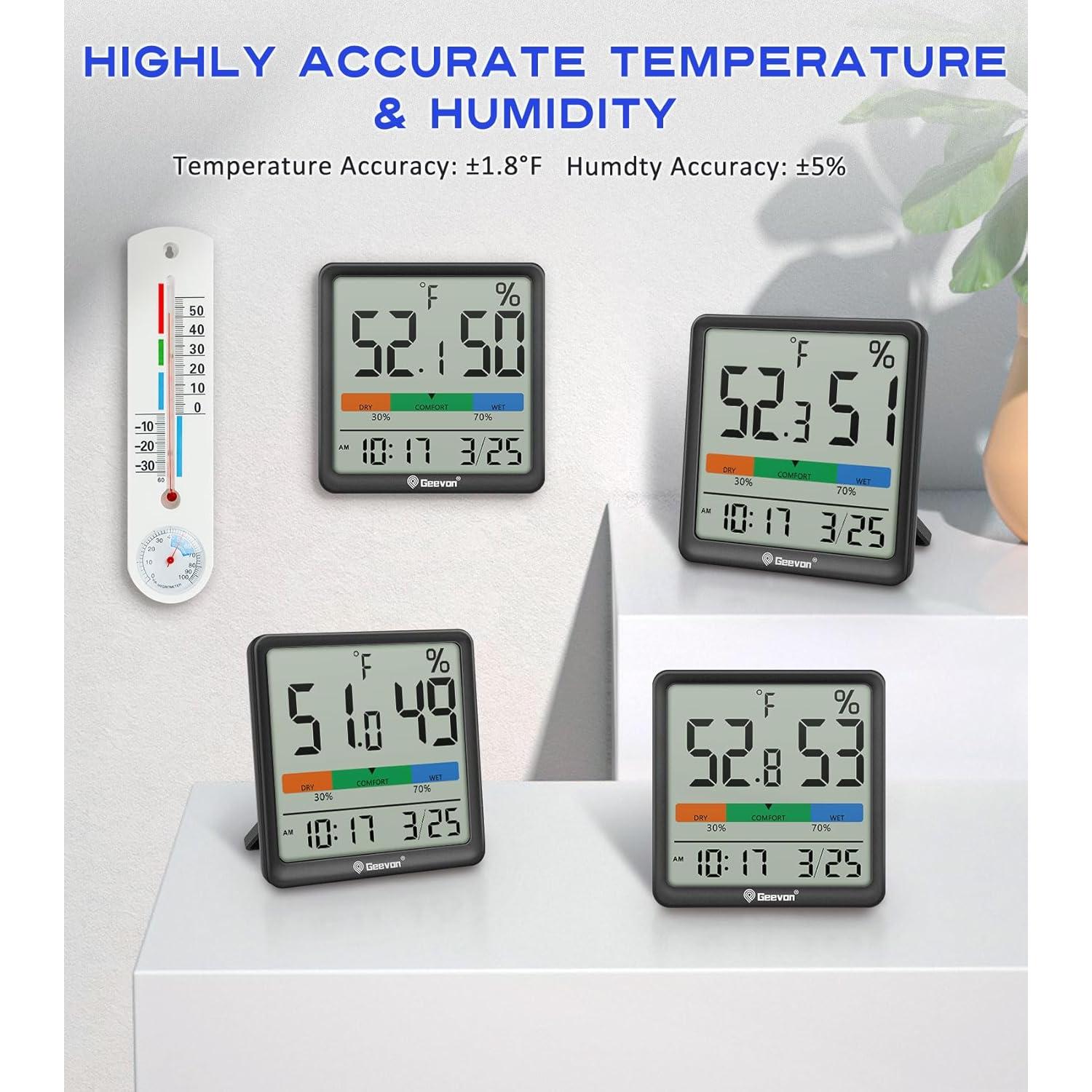 Termómetro e Higrómetro Digital Geevon Negro 3.7" para Interiores