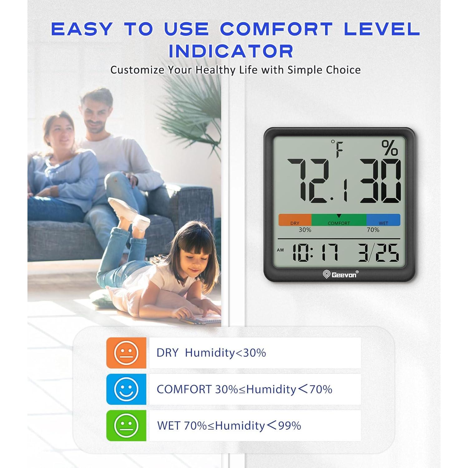 Termómetro e Higrómetro Digital Geevon Negro 3.7" para Interiores