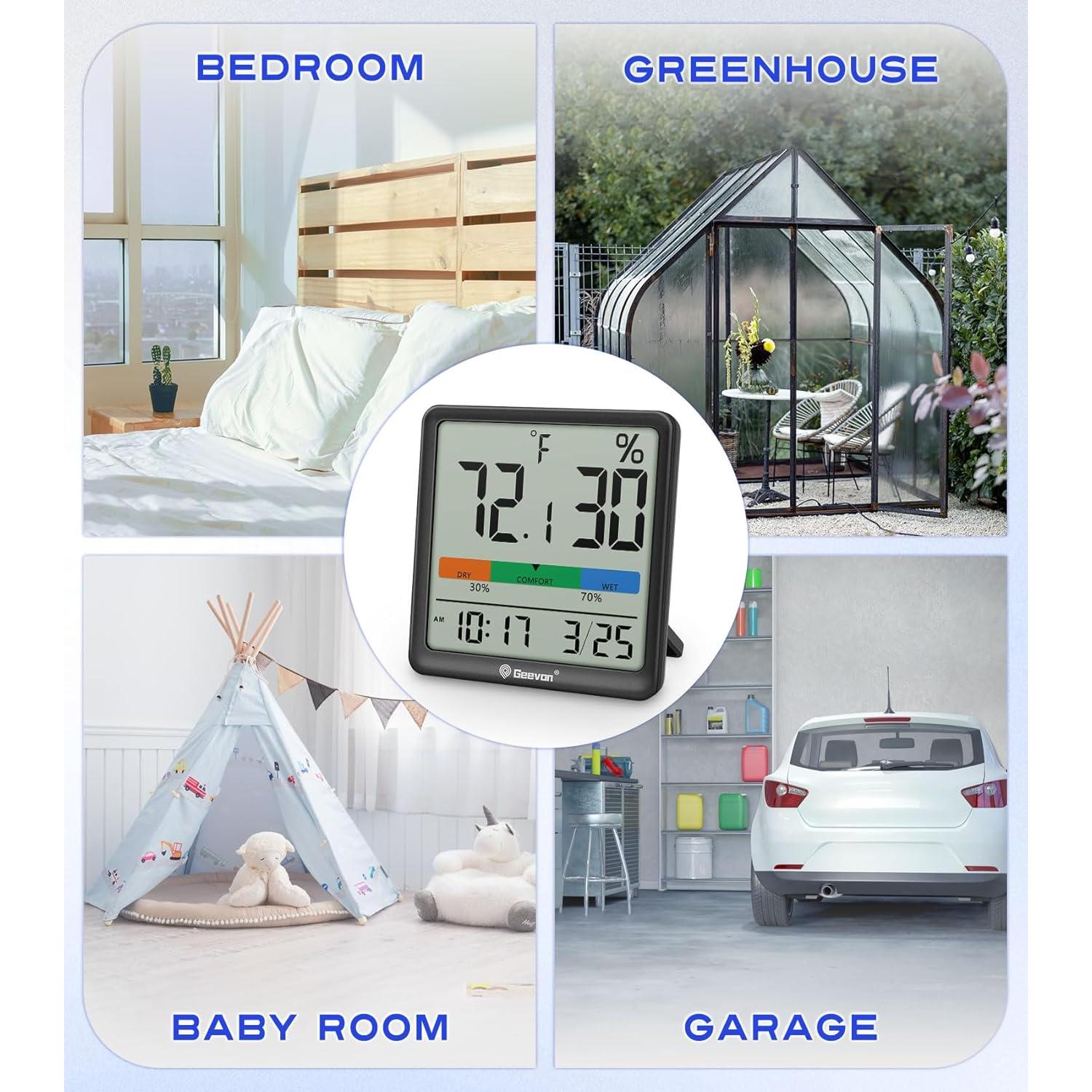 Termómetro e Higrómetro Digital Geevon Negro 3.7" para Interiores