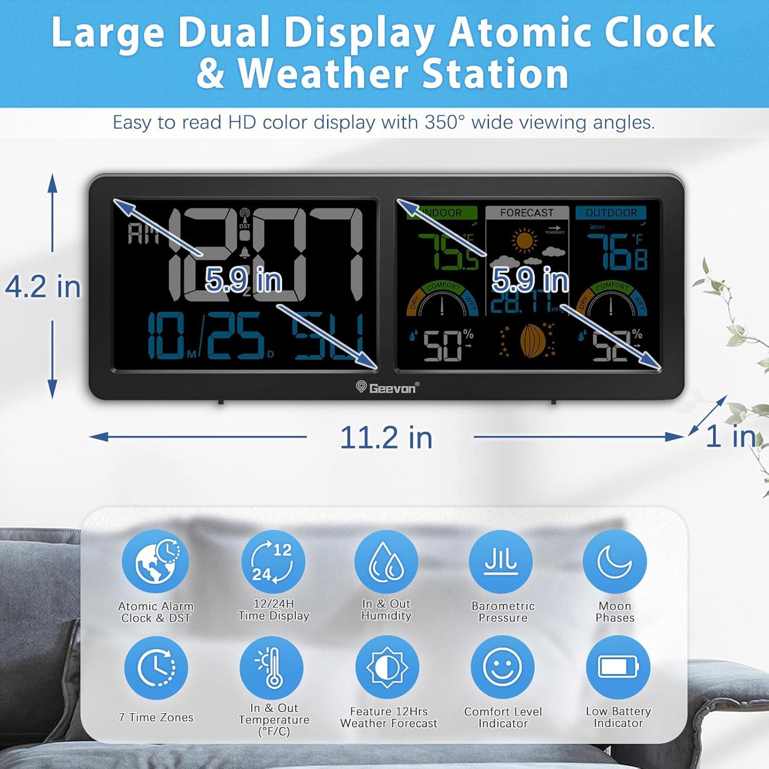 Estación Meteorológica Inalámbrica Geevon con Reloj Atómico y Pantalla HD