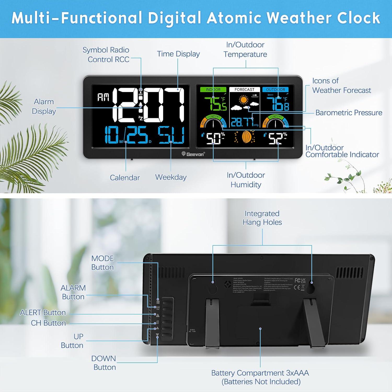 Estación Meteorológica Inalámbrica Geevon con Reloj Atómico y Pantalla HD
