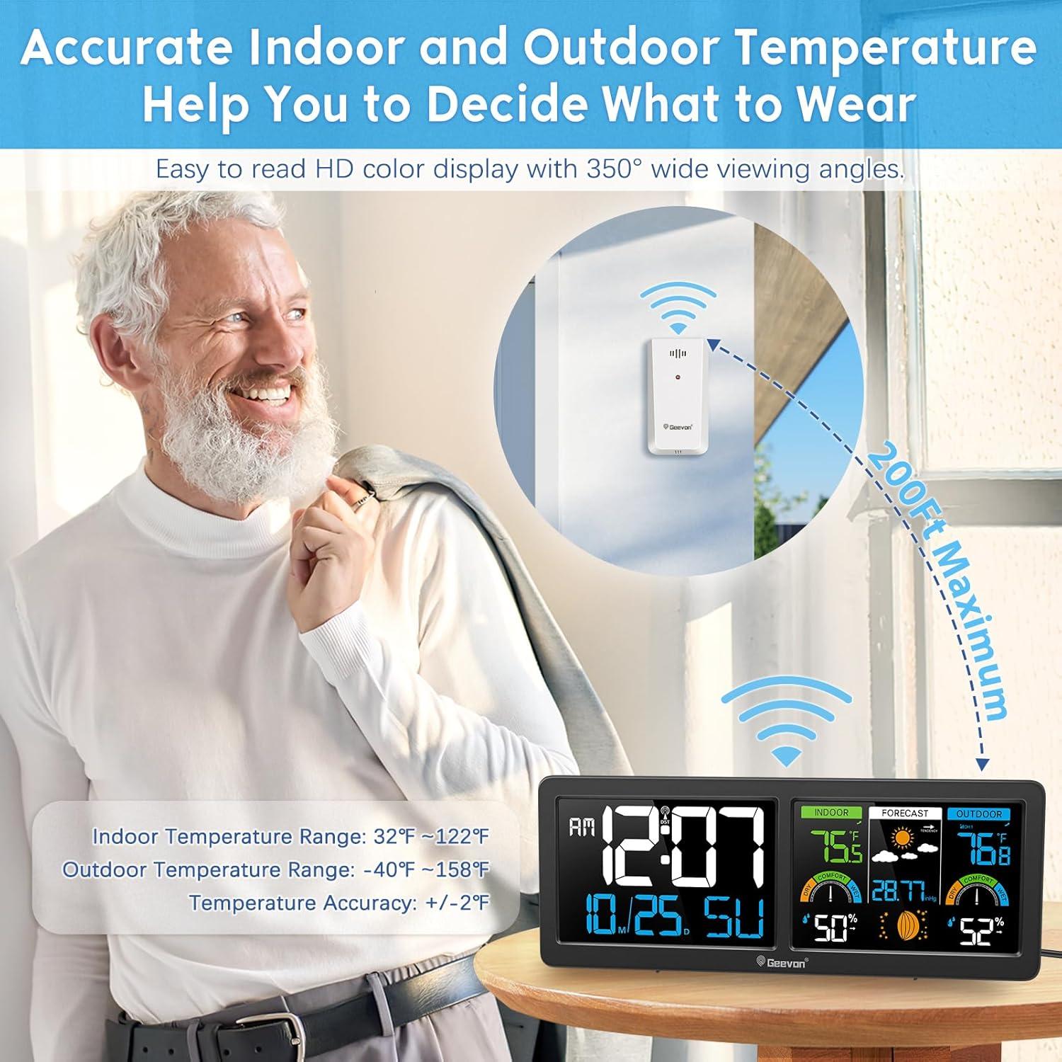Estación Meteorológica Inalámbrica Geevon con Reloj Atómico y Pantalla HD