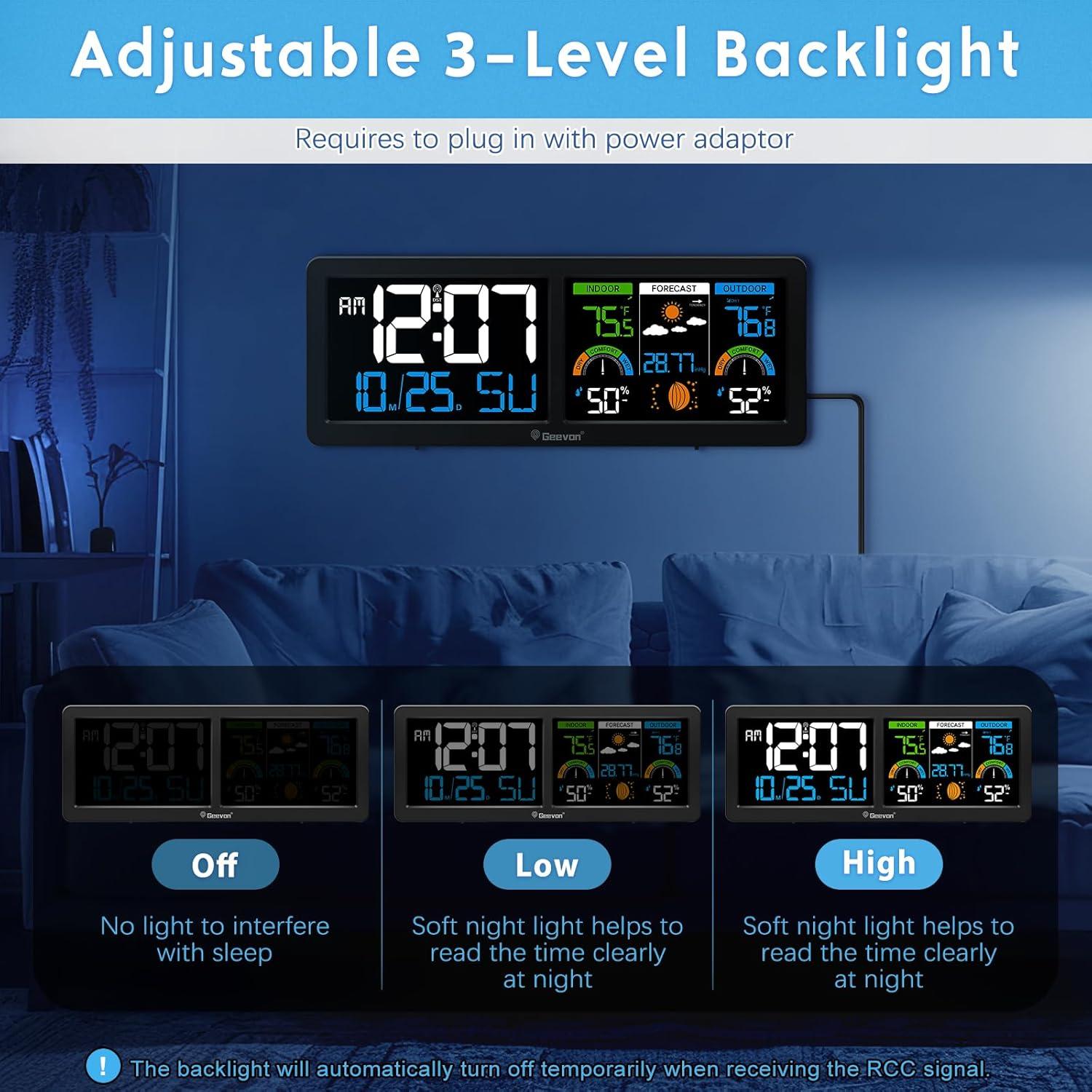 Estación Meteorológica Inalámbrica Geevon con Reloj Atómico y Pantalla HD