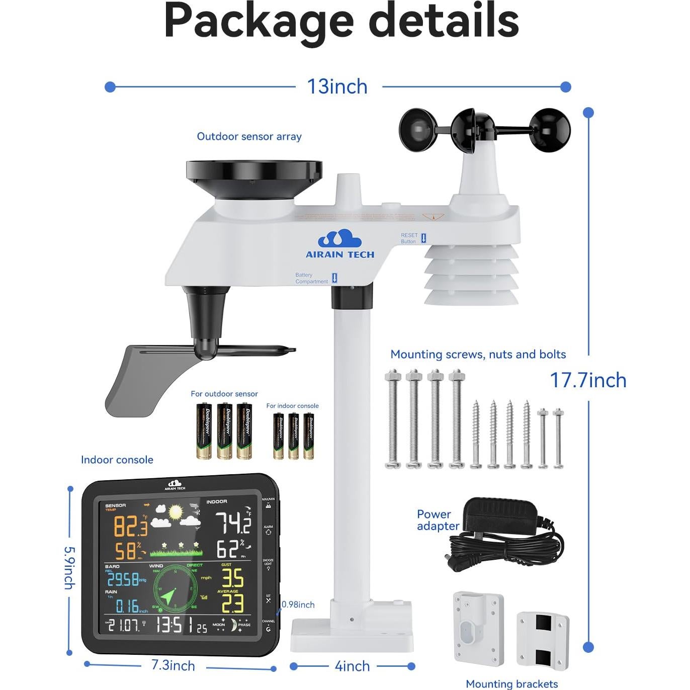 Estación Meteorológica Inalámbrica AIRAIN TECH 10-en-1 con Sensor Exterior