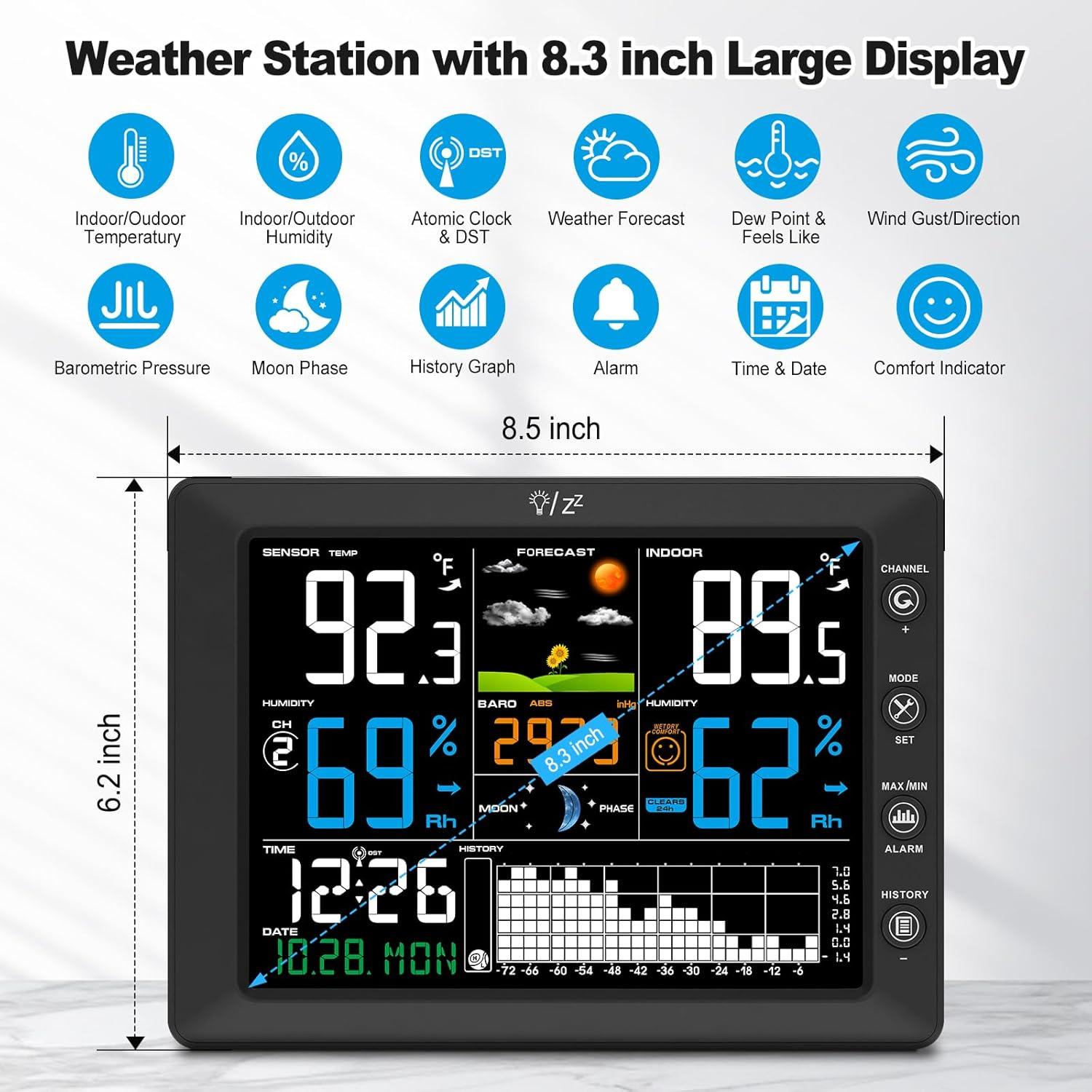 Estación Meteorológica Inalámbrica Urageuxy WS0818 con Reloj