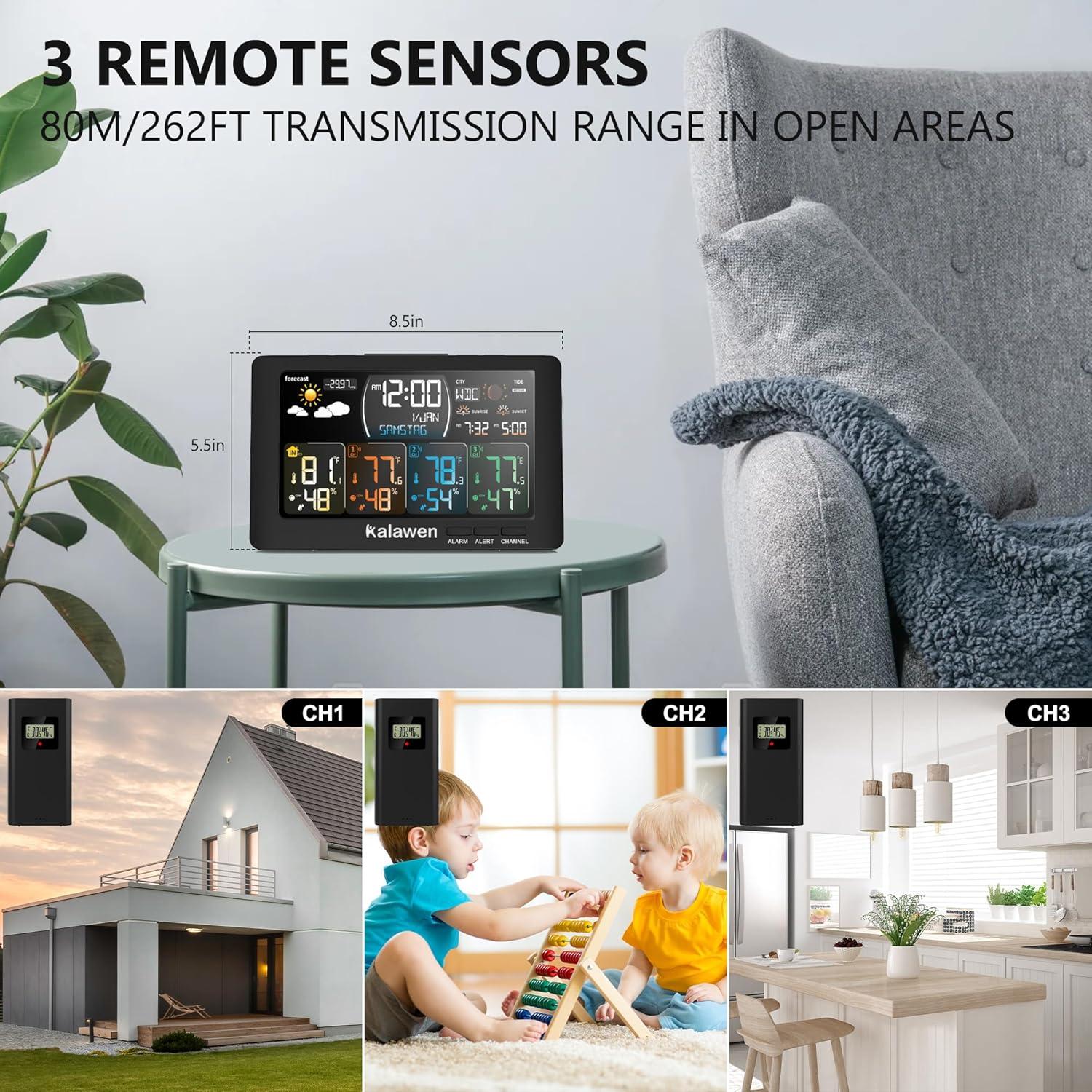 Estación Meteorológica Inalámbrica Kalawen con 3 Sensores