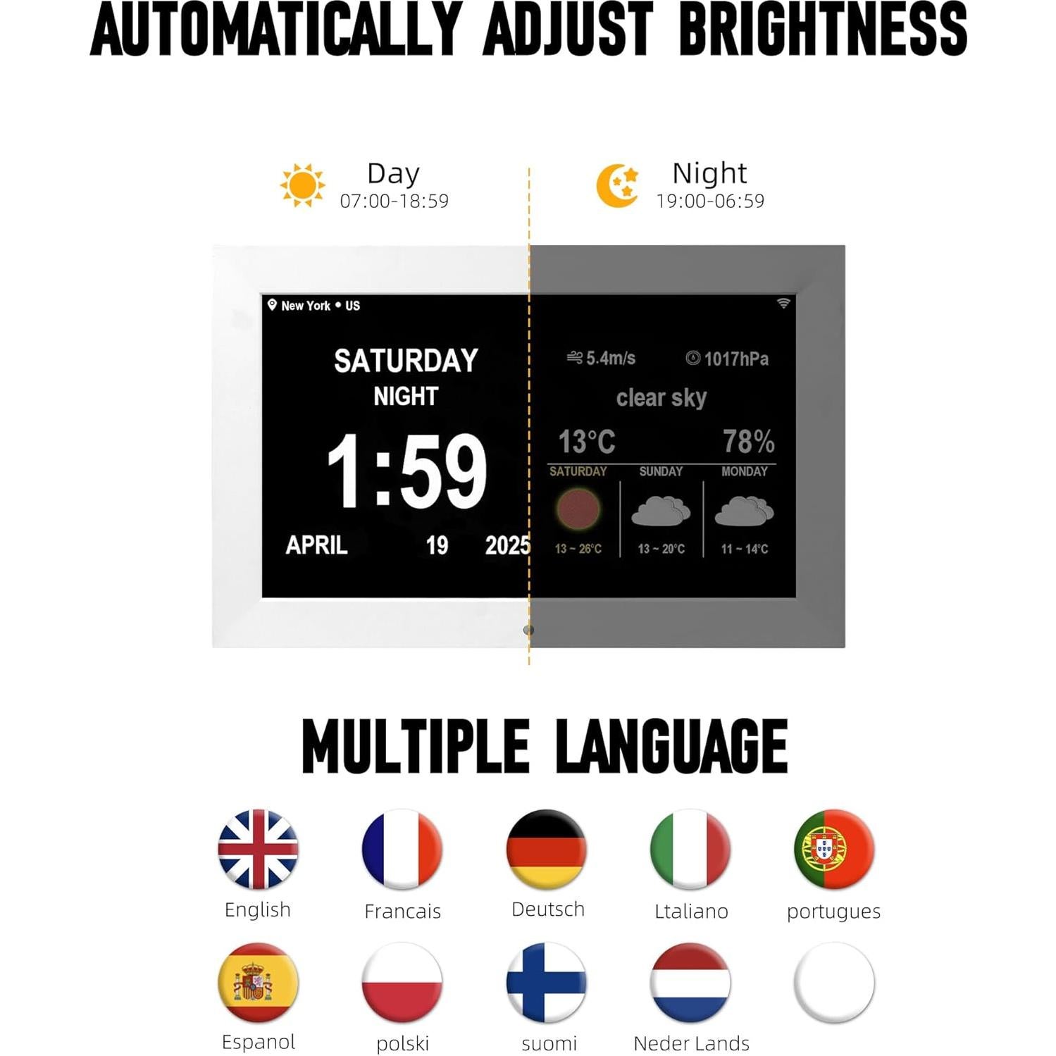 Reloj Despertador Digital Memwake Blanco 14.5x3.8x20.3 cm