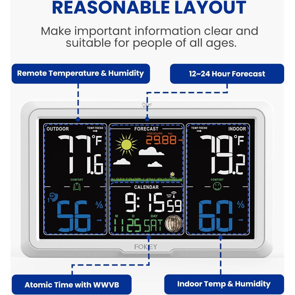Estación Meteorológica Inalámbrica Fokey Q7-US Pantalla 7.6"