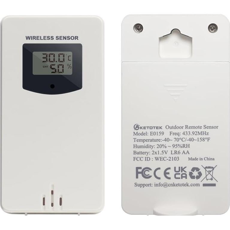 Sensor de Humedad y Temperatura Inalámbrico KETOTEK para Estaciones Meteorológicas
