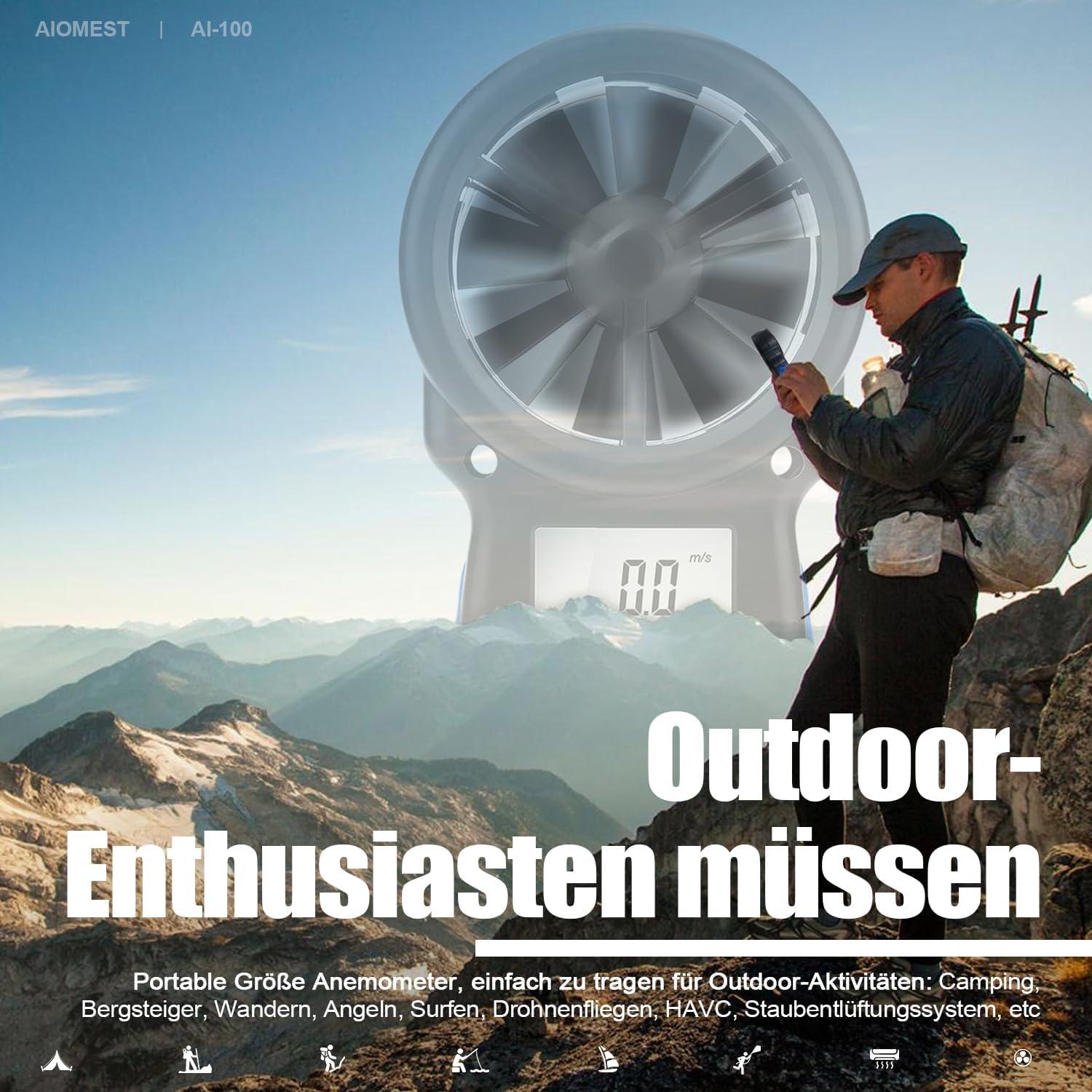 Anemómetro Digital AIOMEST AI-100 Portátil con Retroiluminación