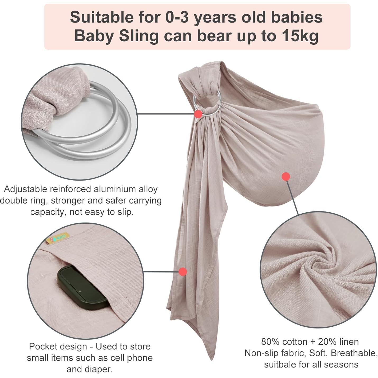 Portabebés de Anillo Doble Vrbabies Algodón Lino Gris Claro