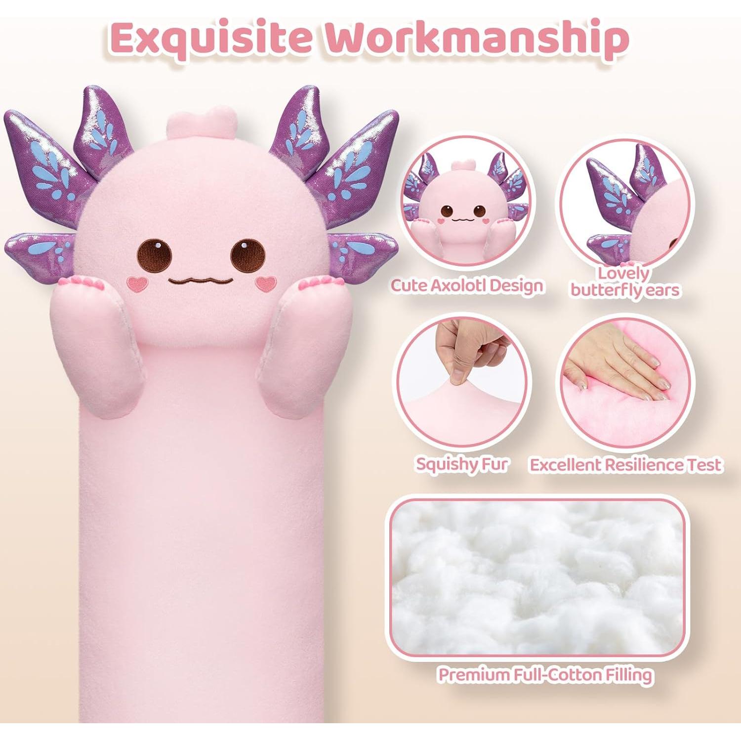 Almohada Corporal Axolotl Rosa Mewaii 110 cm Ultra Suave
