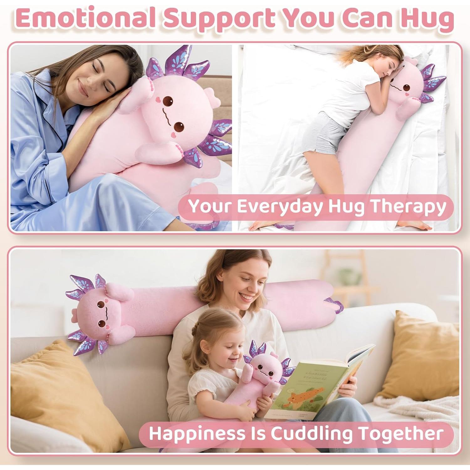 Almohada Corporal Axolotl Rosa Mewaii 110 cm Ultra Suave