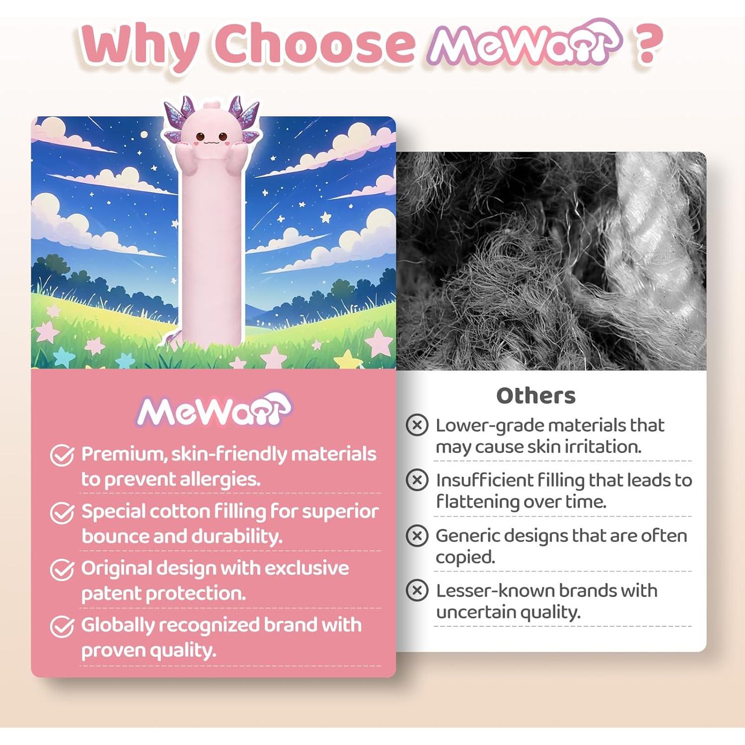 Almohada Corporal Axolotl Rosa Mewaii 110 cm Ultra Suave