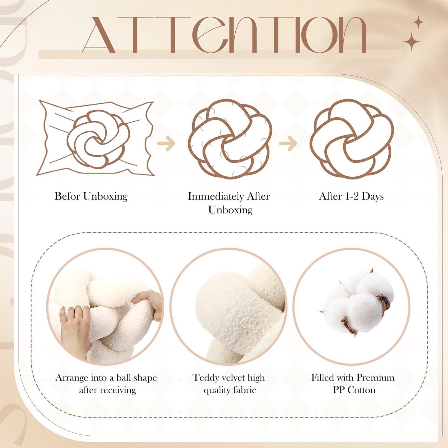 2 Almohadas Redondas con Nudos Beeveer 30 cm Terciopelo Blanco