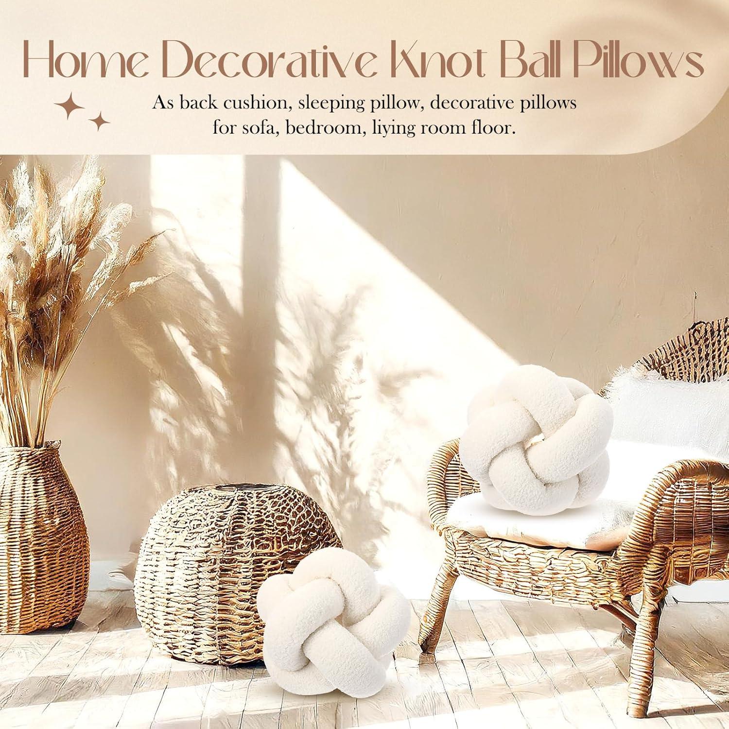 2 Almohadas Redondas con Nudos Beeveer 30 cm Terciopelo Blanco