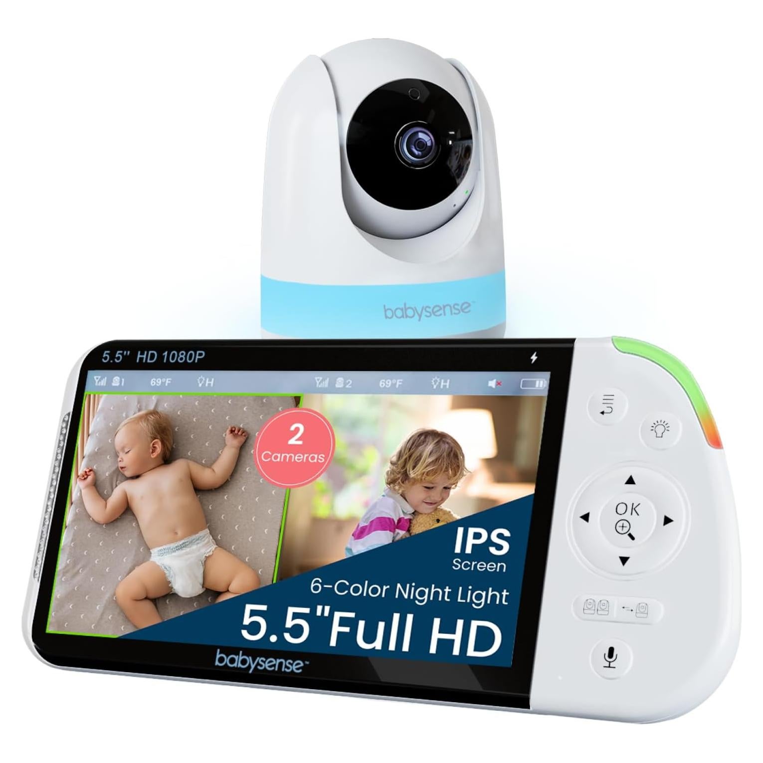 Monitor de Bebé Babysense Full HD 5.5" con 2 Cámaras y Audio