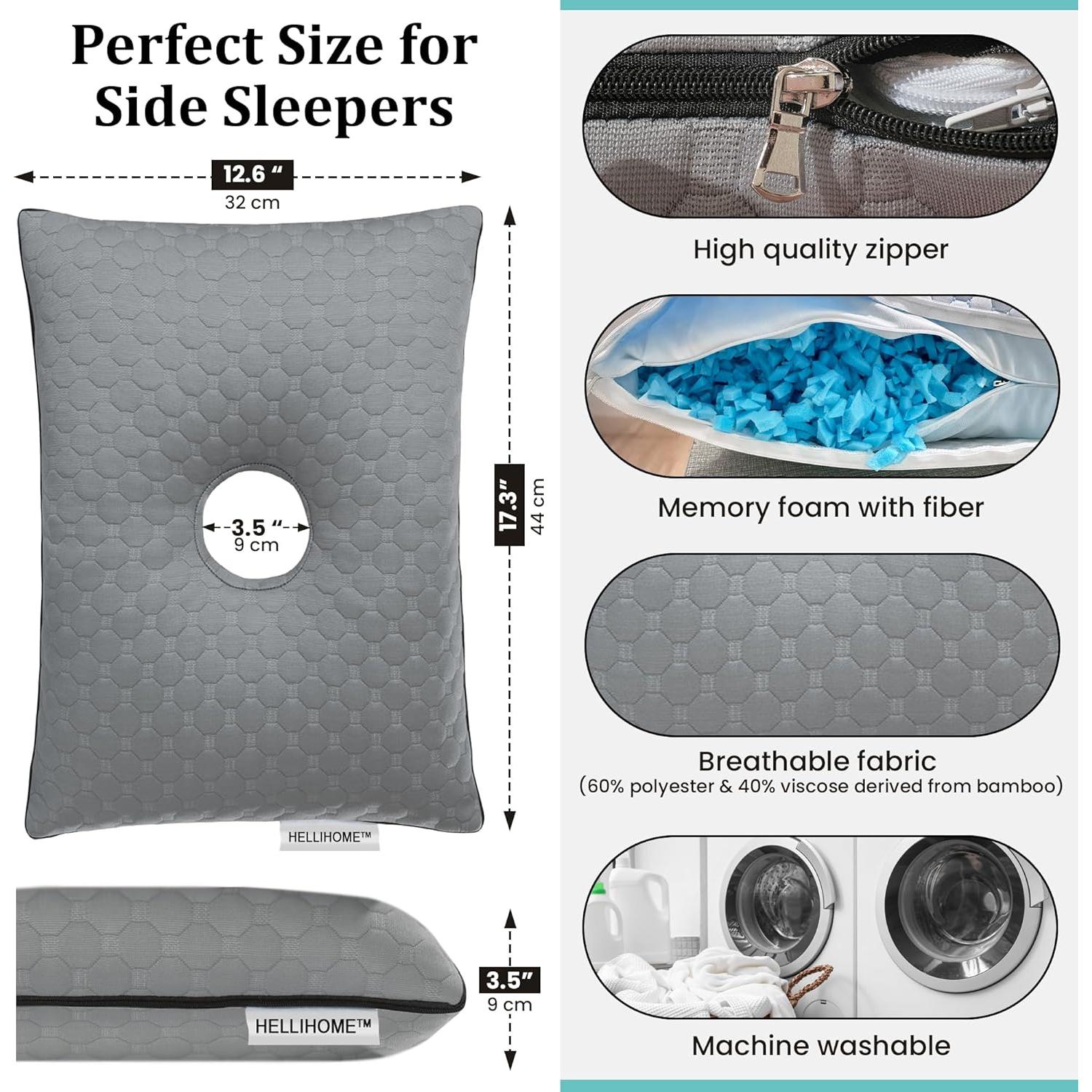 Almohada para Perforación de Orejas HELLiHOME - Espuma Viscoelástica Ajustable