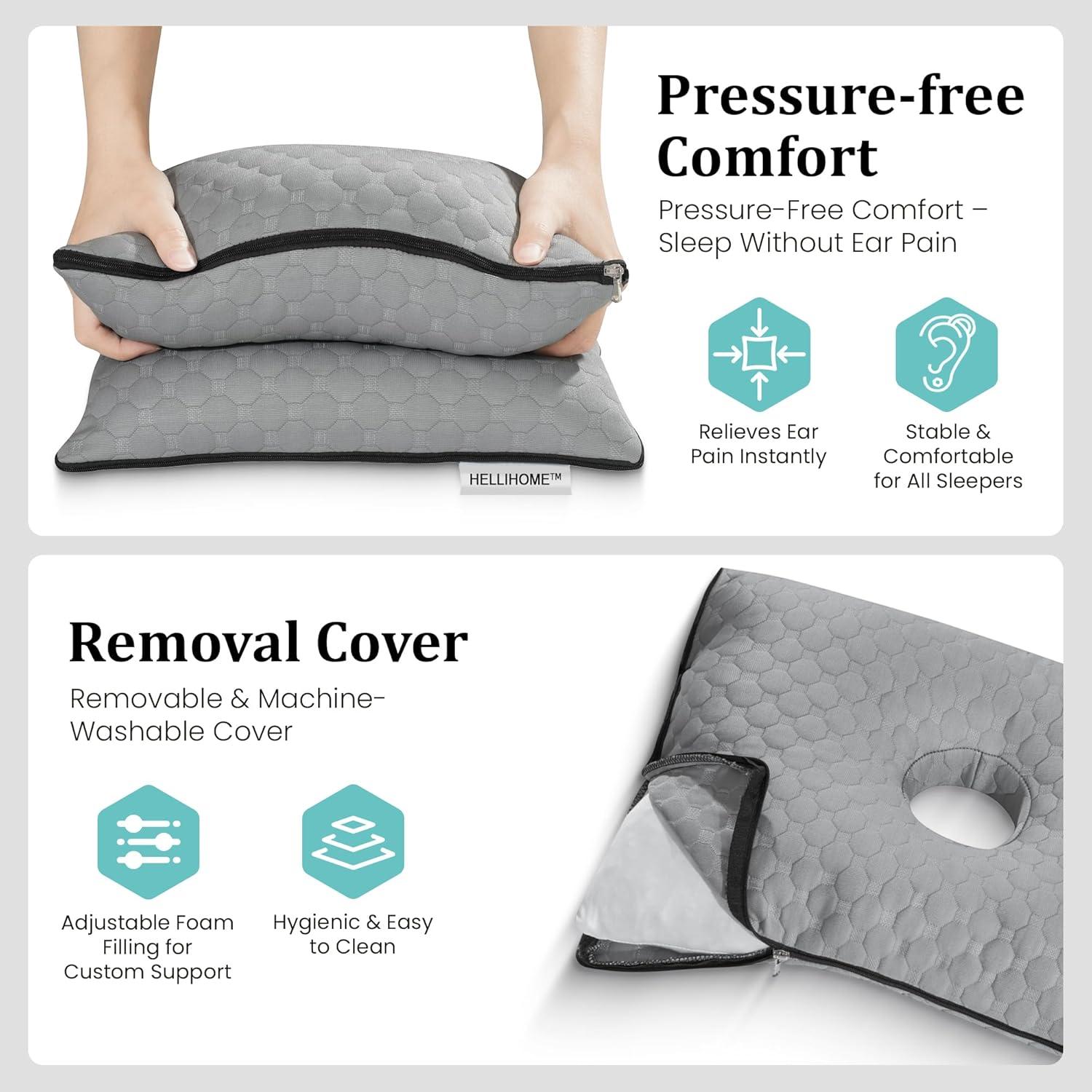 Almohada para Perforación de Orejas HELLiHOME - Espuma Viscoelástica Ajustable