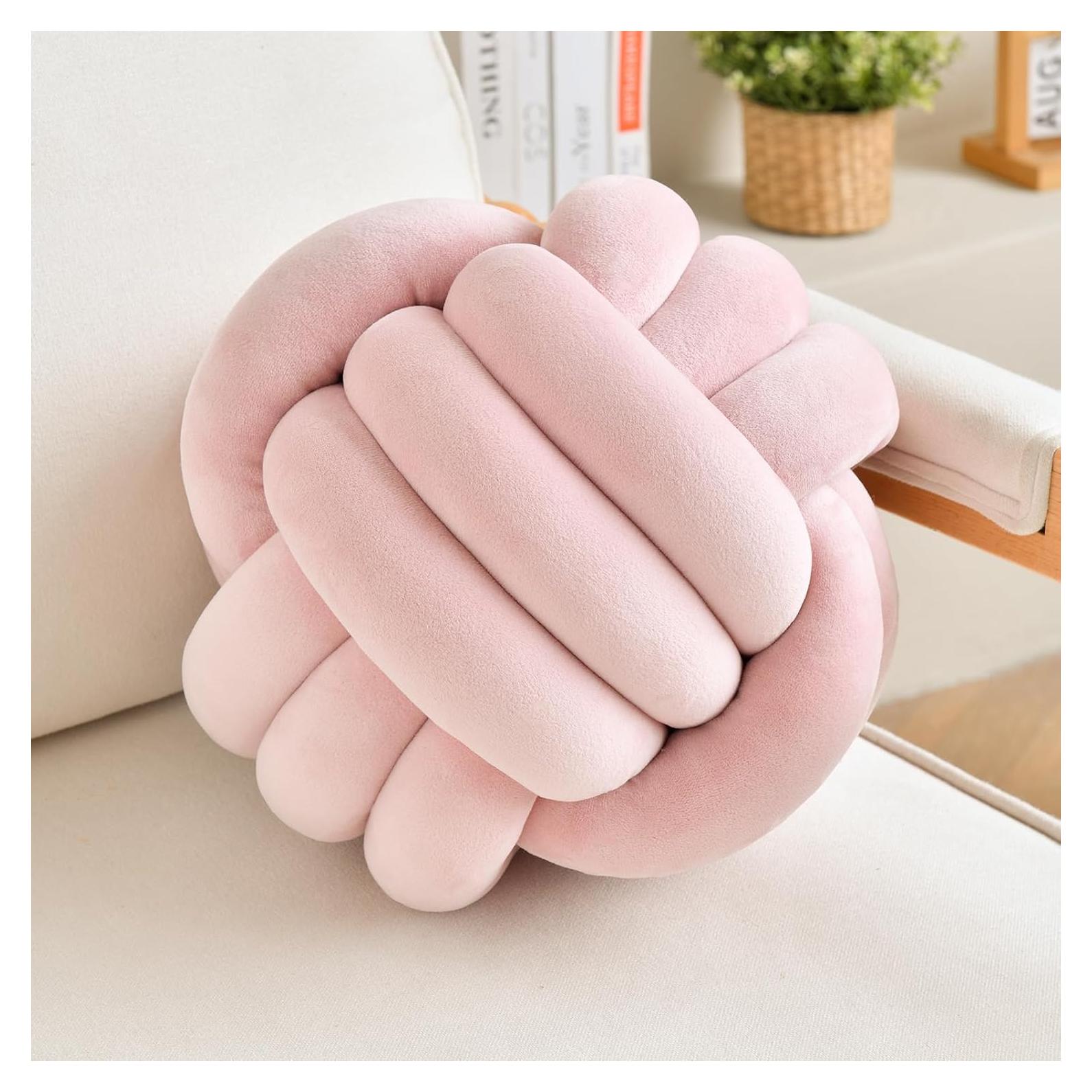 Almohada decorativa redonda LUSJNGE 28 cm terciopelo rosa