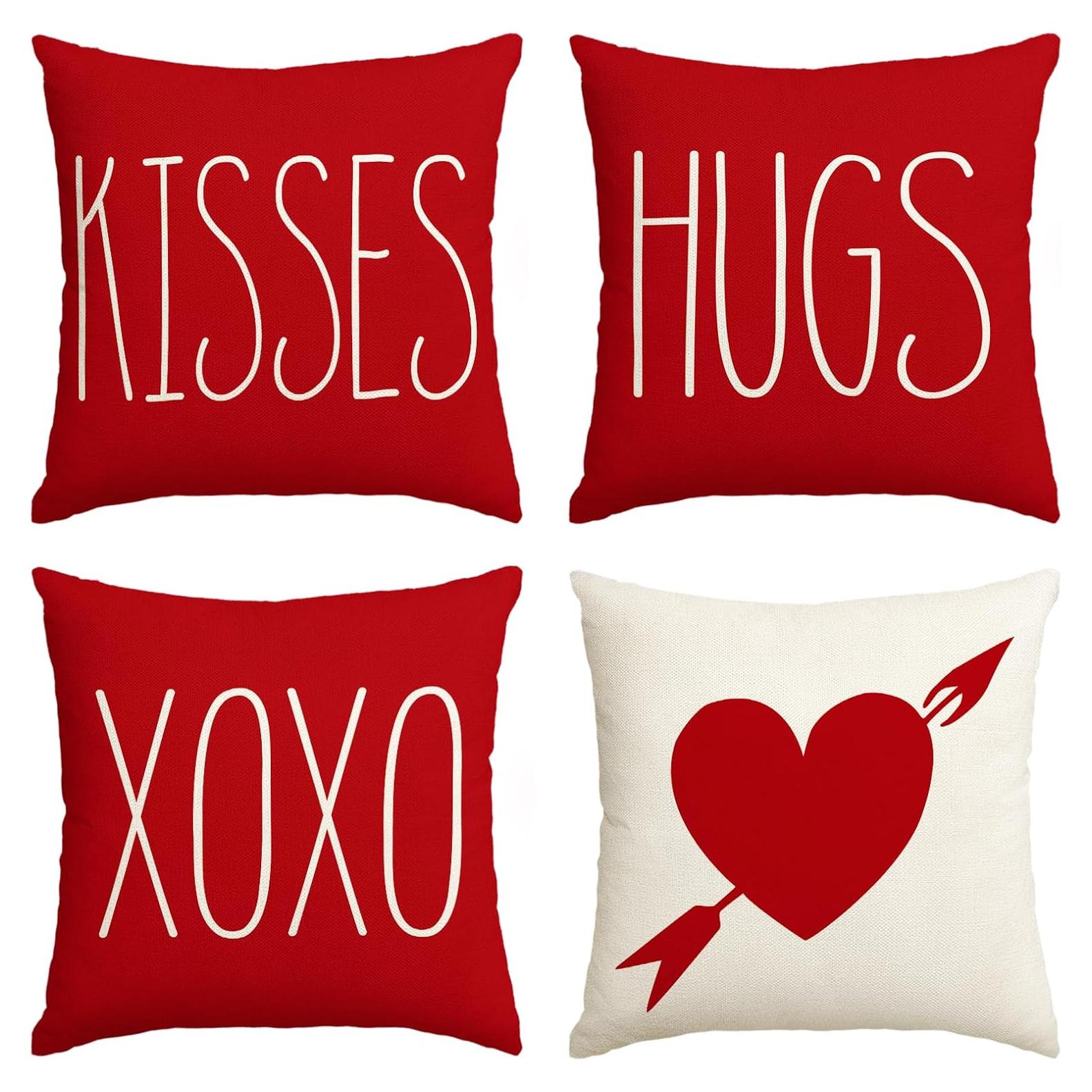 Funda de Cojín San Valentín AVOIN 40x40 cm Pack de 4 Rojo