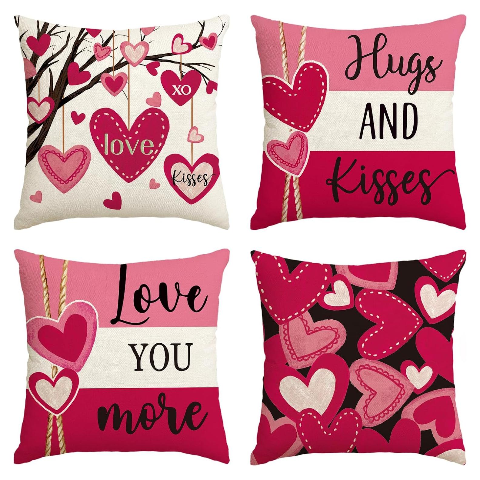 Fundas de Almohada Decorativas AVOIN San Valentín Rosa 45.72 cm - Pack de 4