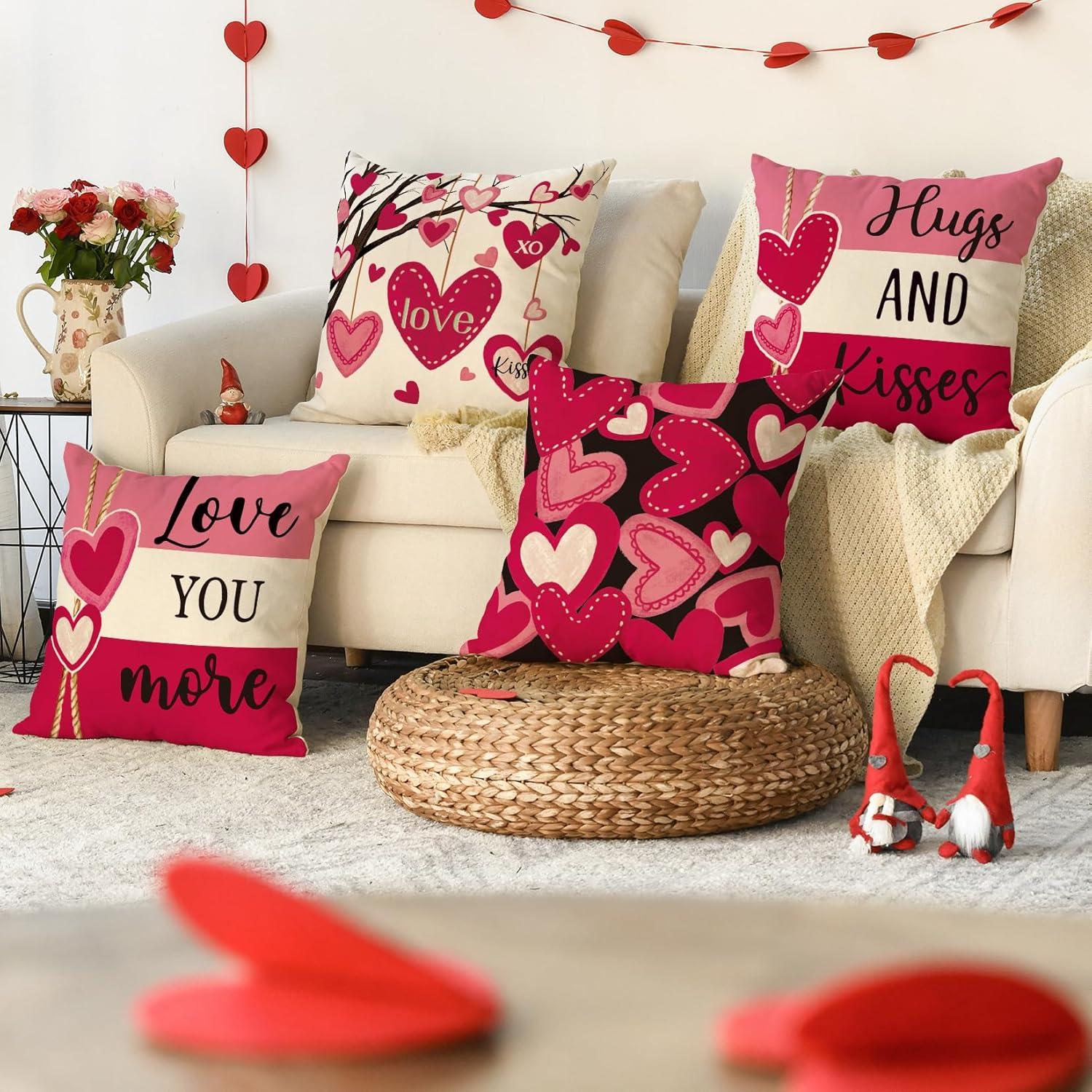 Fundas de Almohada Decorativas AVOIN San Valentín Rosa 45.72 cm - Pack de 4