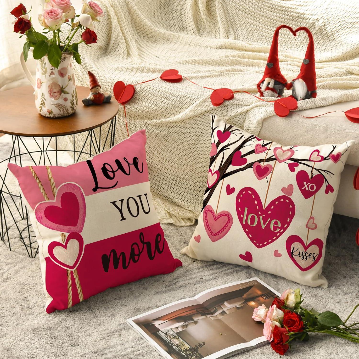 Fundas de Almohada Decorativas AVOIN San Valentín Rosa 45.72 cm - Pack de 4