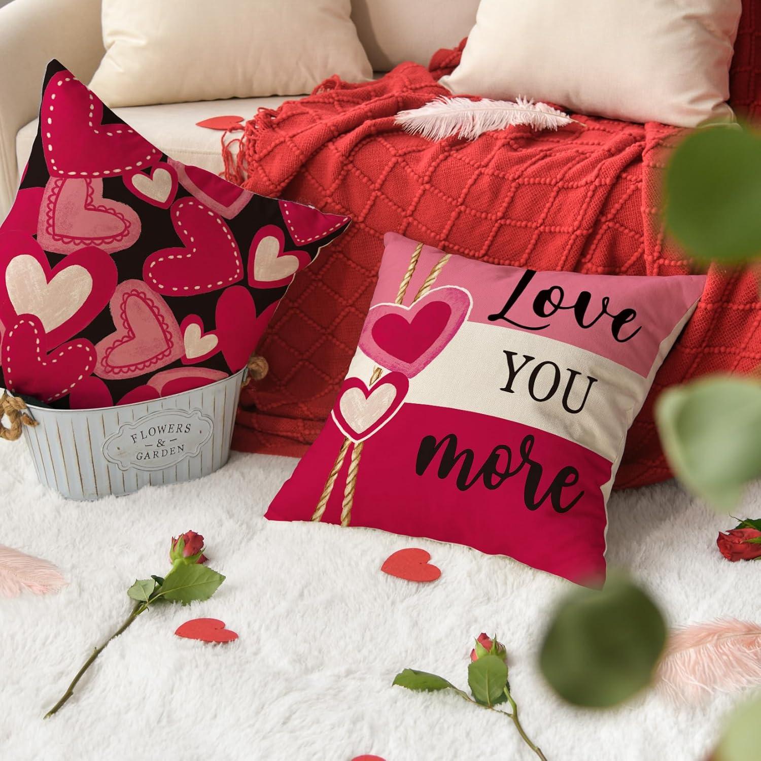 Fundas de Almohada Decorativas AVOIN San Valentín Rosa 45.72 cm - Pack de 4