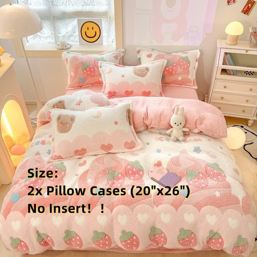 Funda de Almohada Kawaii CinYana Rosa Fresa - 2 Piezas 50.8x66cm