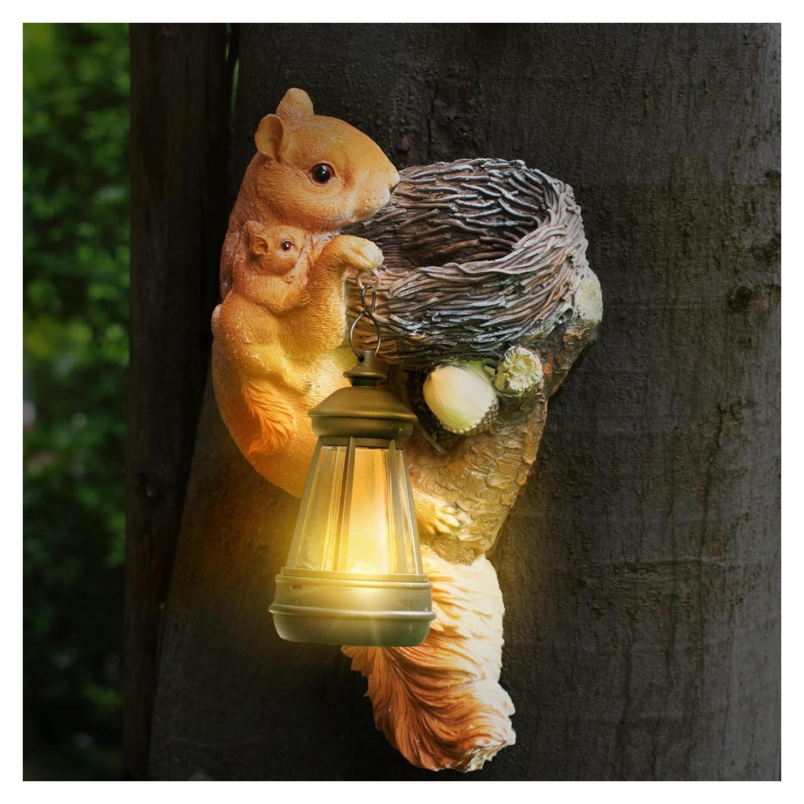 Estatua de Jardín Ardilla con Linterna Solar PkYbrkt 30 cm