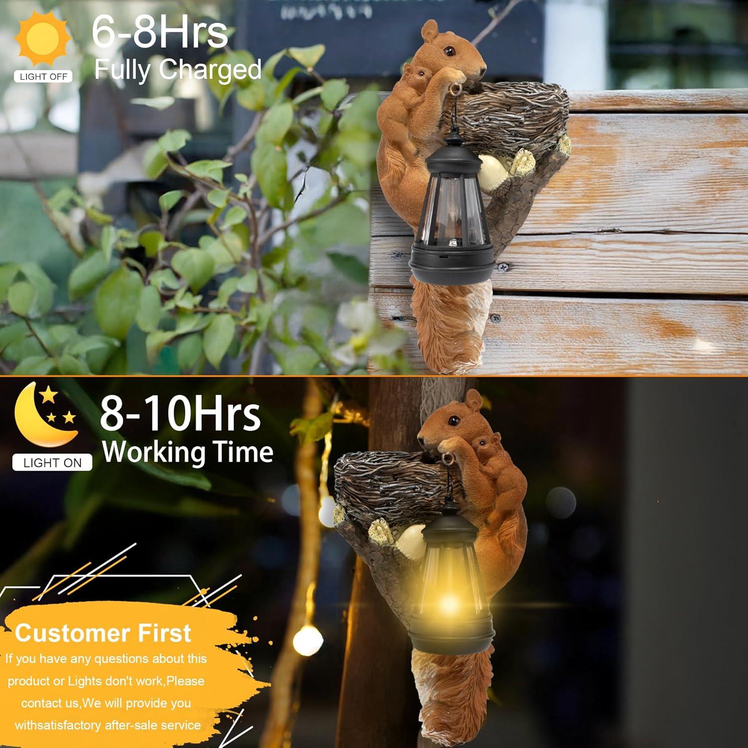 Estatua de Jardín Ardilla con Linterna Solar PkYbrkt 30 cm