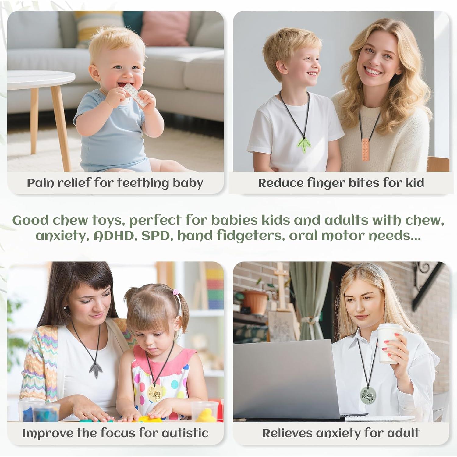 Collares Masticables Sensitivos de Silicona 100% Grado Alimenticio - Paquete de 6