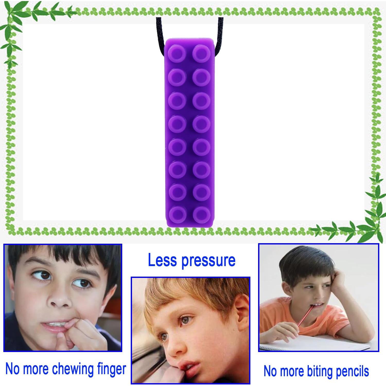 Sensory Chew Necklace 1-Pieces-Brick Chew Necklaces for Kids with Autism, ADHD, SPD, Chewing, Oral Motor (Purple)