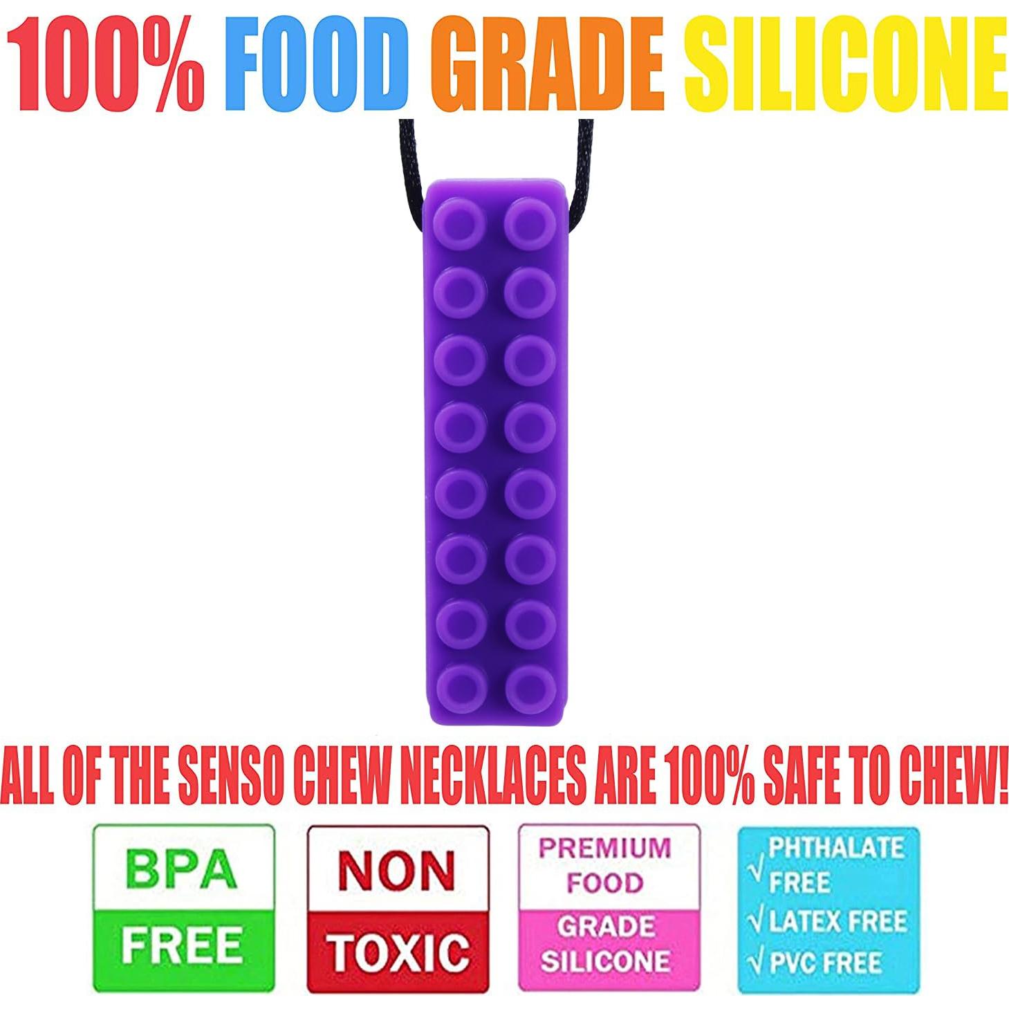 Sensory Chew Necklace 1-Pieces-Brick Chew Necklaces for Kids with Autism, ADHD, SPD, Chewing, Oral Motor (Purple)