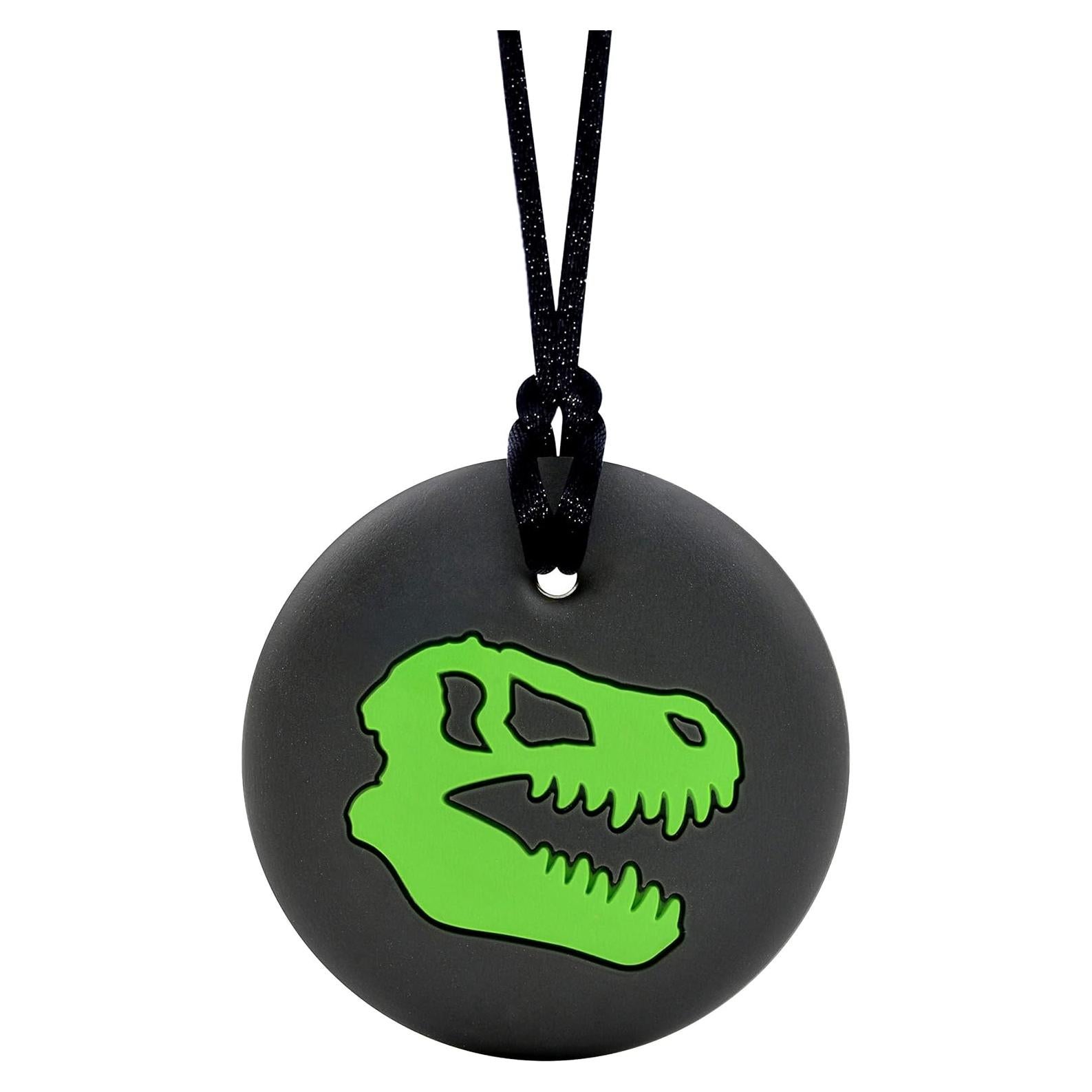 Collar Masticable Munchables Calavera Dino Verde - Joyería Fidget