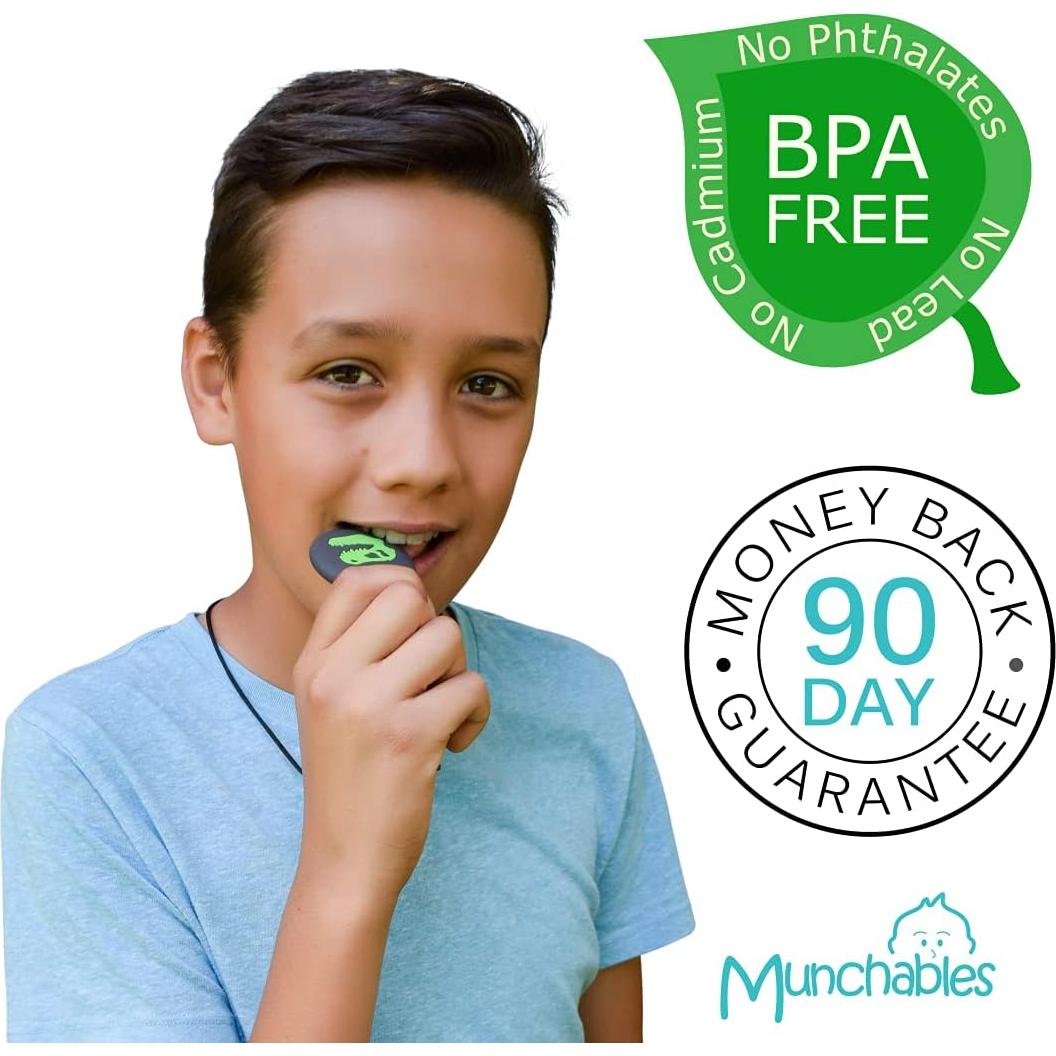 Collar Masticable Munchables Calavera Dino Verde - Joyería Fidget