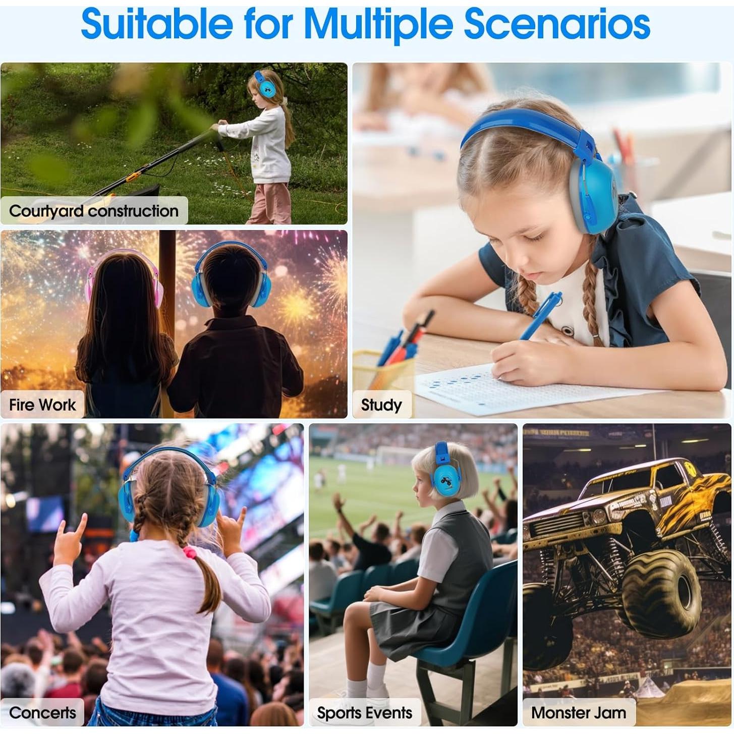 Auriculares con Cancelación de Ruido Niños Azul Camión de Monstruos