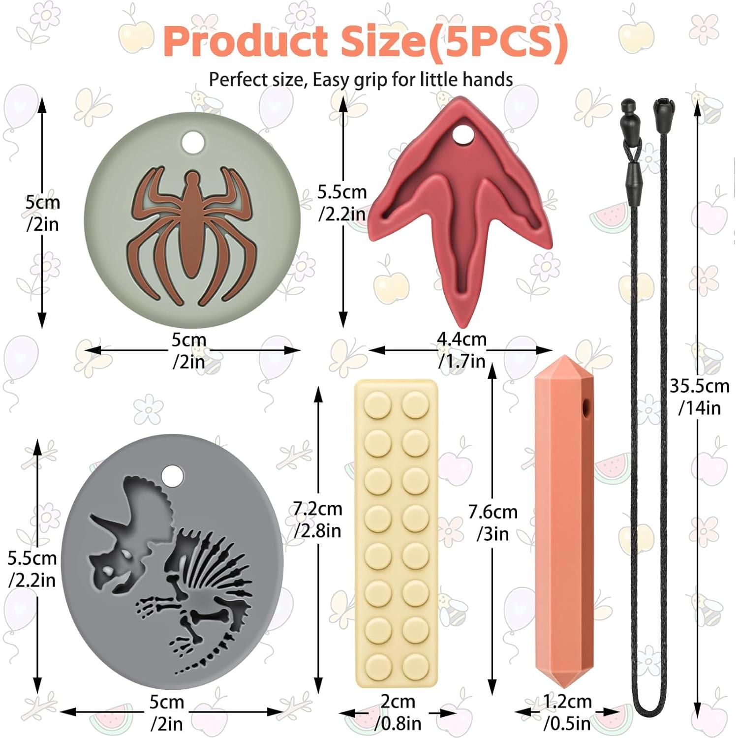 Collares Masticables Sensoriales MISSLILI - Set de 5 Juguetes para Autismo y TDAH