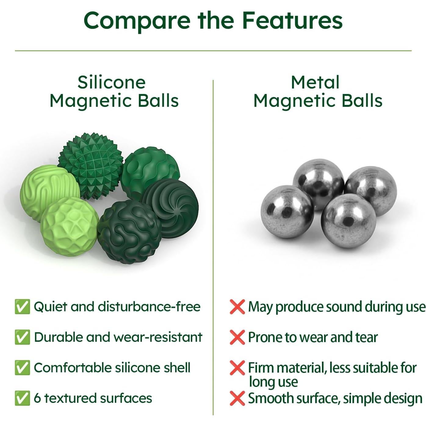 Bolas Magnéticas Antiestrés FZChenrry - Juguete Sensorial Verde 6 Piezas