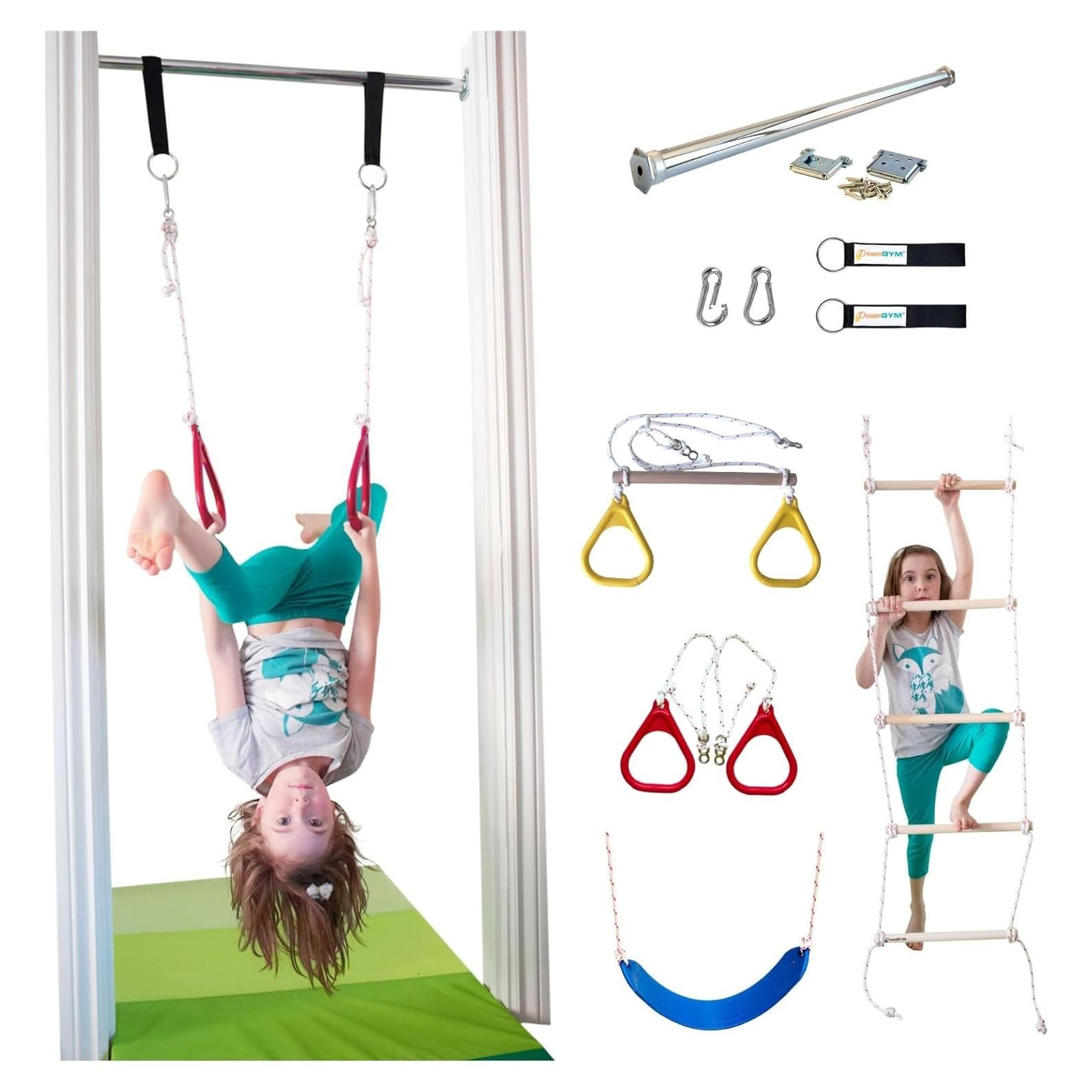 Kit de Columpio de Puerta DreamGYM para Niños - Barra, Anillos y Escalera
