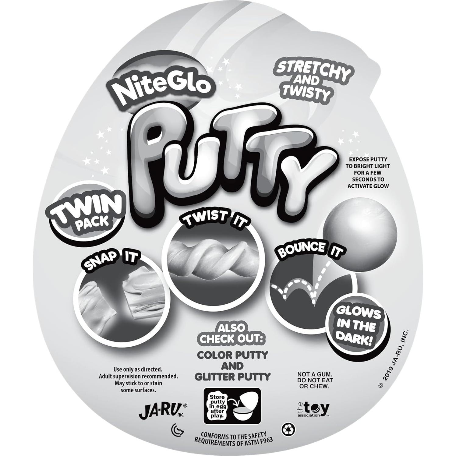 Set de Putty Brillo en la Oscuridad JA-RU - 4 Huevos Neón y Purpurina