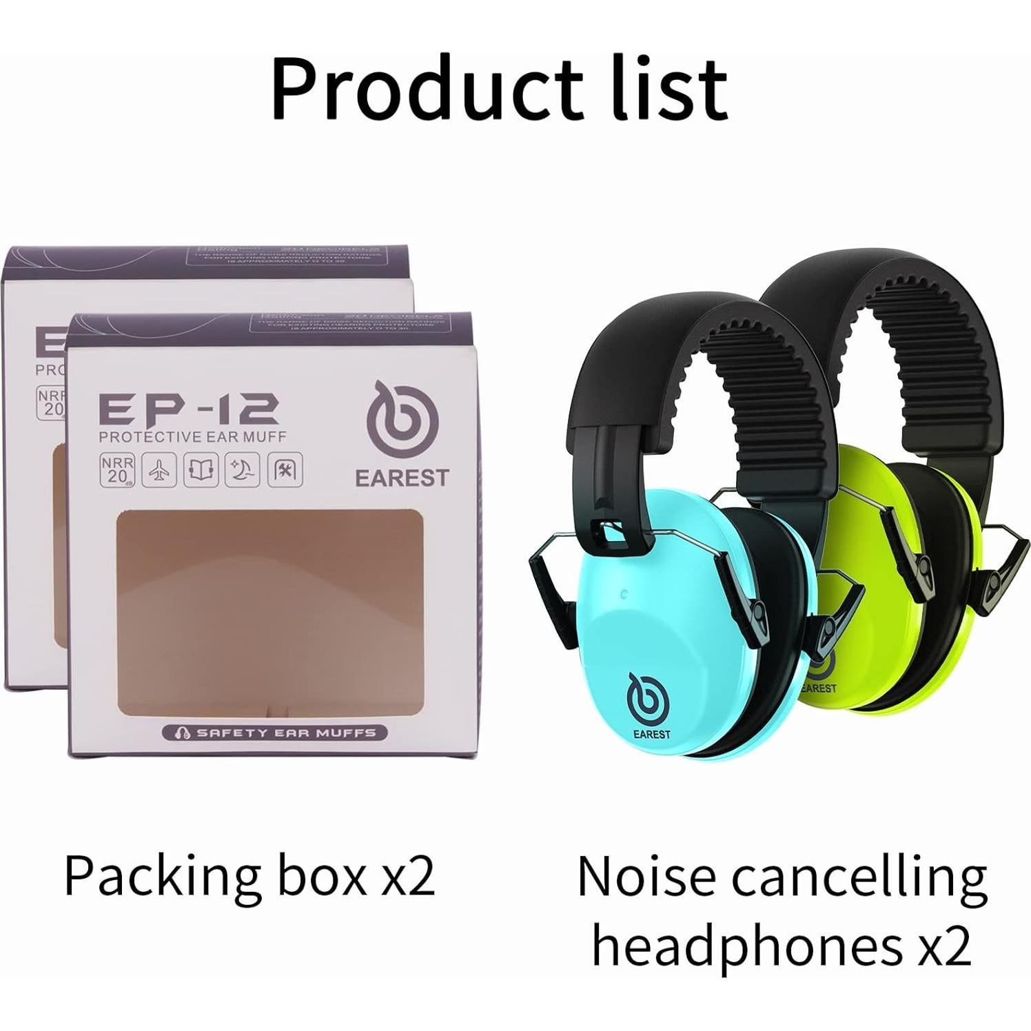 Paquete de 2 Auriculares de Seguridad NRR 20dB - Azul y Verde