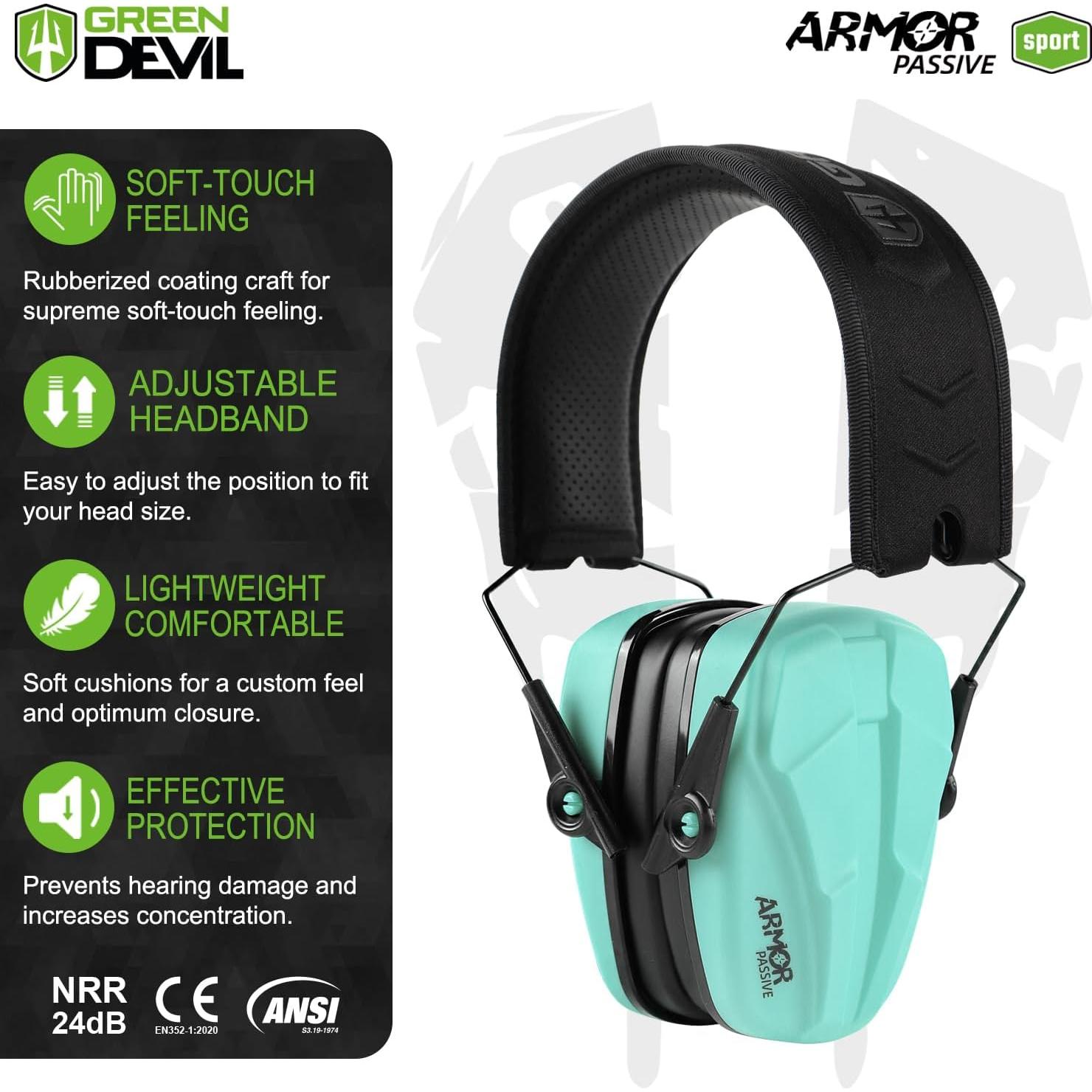 Orejeras Pasivas GREEN DEVIL Protección Auditiva Tiro Azul