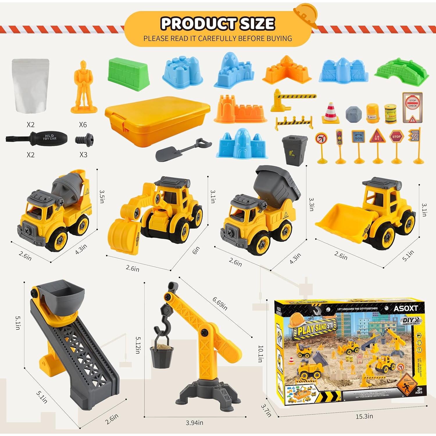 Juego Sensorial de Arena Asoxt 43 Piezas - 0.91 kg Arena, Camiones